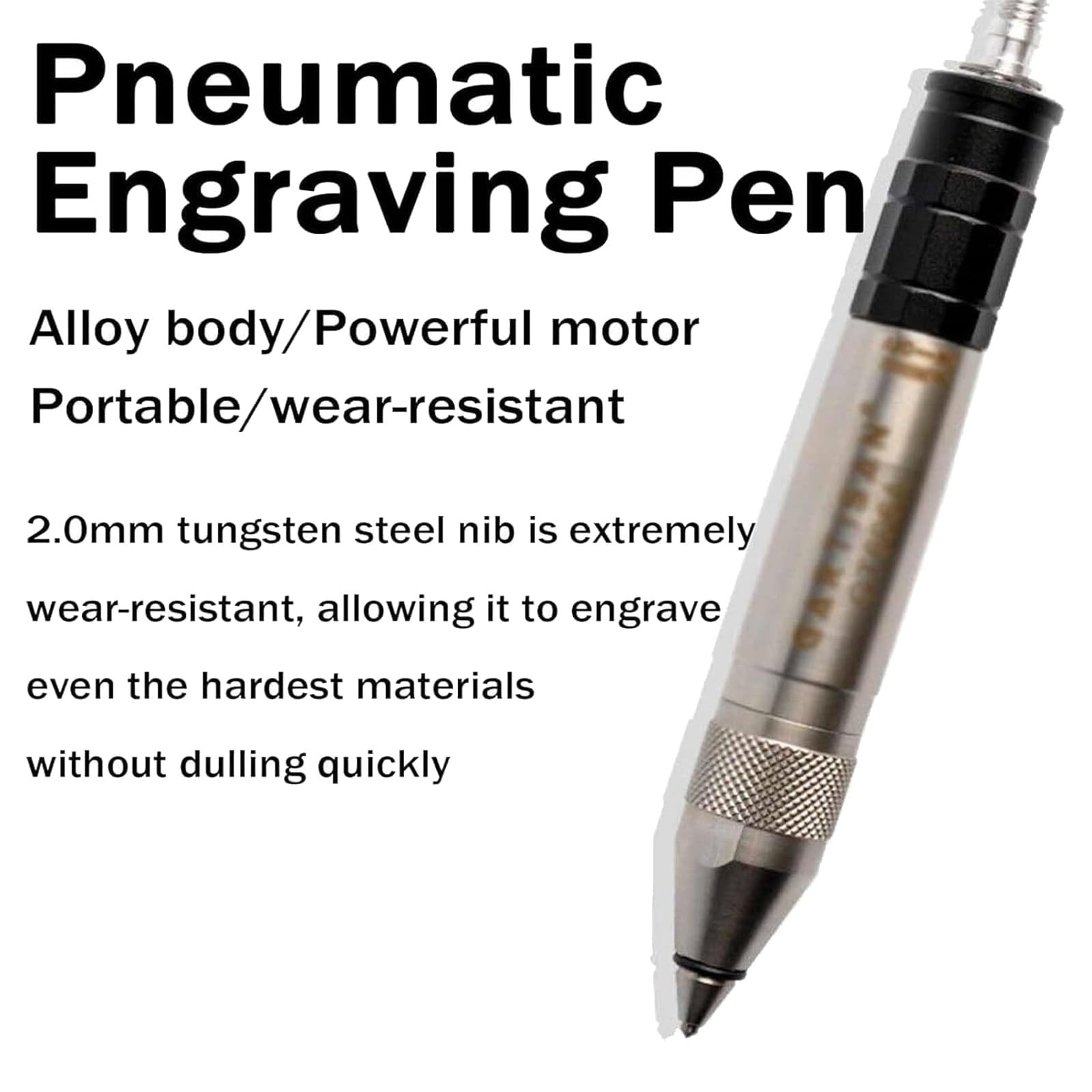 Lápiz de grabado neumático con punta de carburo de tungsteno de 2,0 mm | Herramienta de grabado neumático para metal, presión de entrada de 90 psi, velocidad de 18 000 rpm, para metal, vidrio