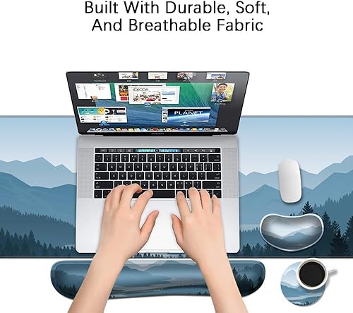 Miniatura 6 de MIBITRI Juego de alfombrillas para mouse y teclado, alfombrilla de mouse extendida para juegos + soporte ergonómico para reposamuñecas, espuma