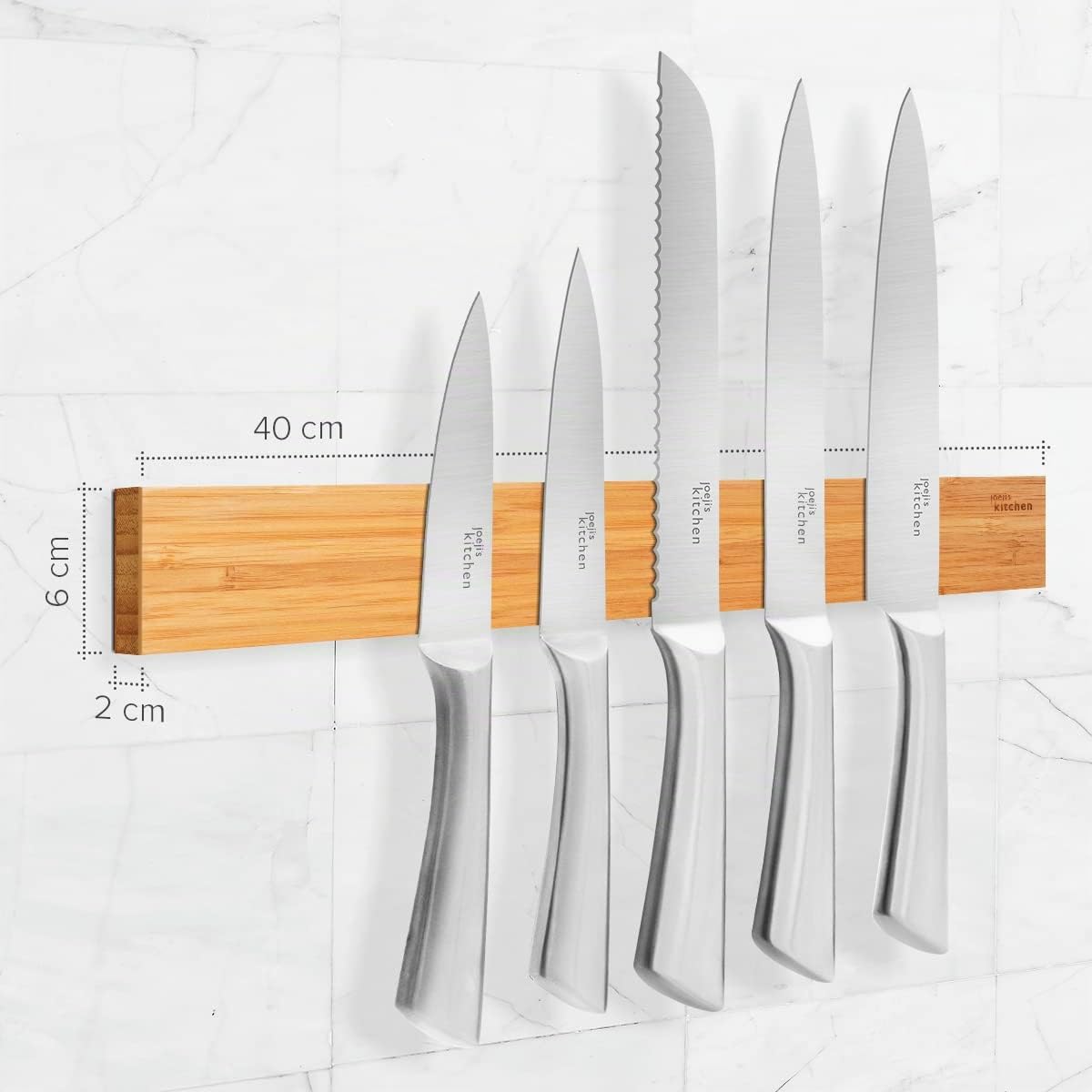 Joeji's Kitchen Barra Imantada para Cuchillos 40 cm - Madera de Bambú Ecológico - Iman Cuchillos Sujeta de Cocina - Barra Magnetica para Utensilios y Herramientas