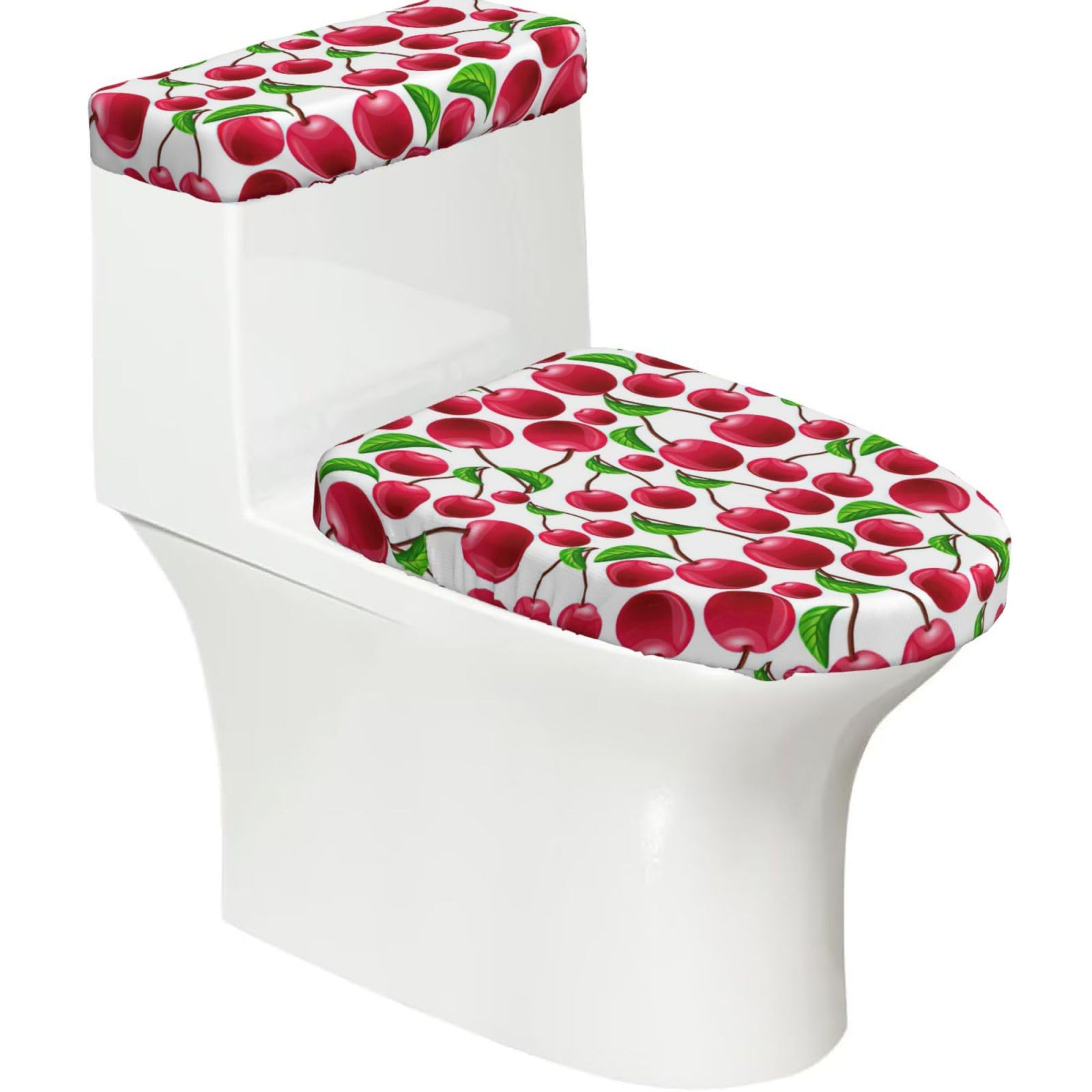 Red Cherries Print Bathroom Decor Toilet Lid Cover And Tank Covers, Restroom Accessories Fits Most Round