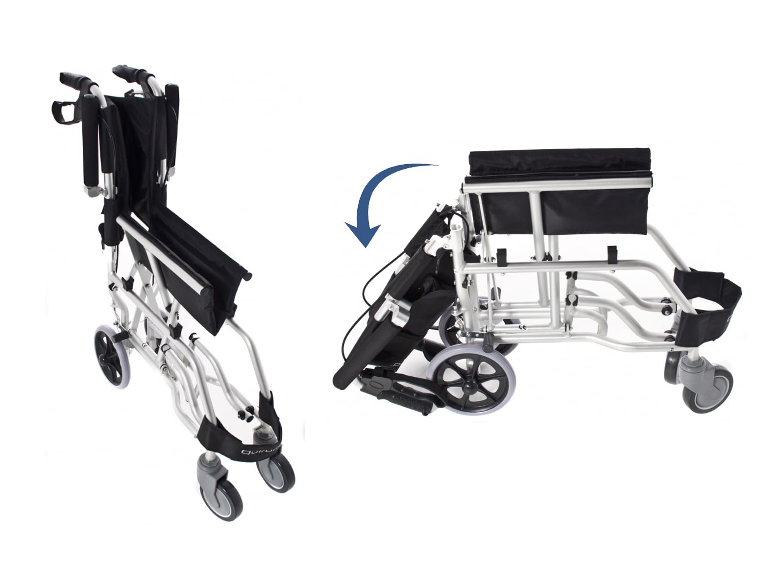 QUIRUMED Silla de ruedas de aluminio para viajes, Silla de ruedas de tránsito, para traslado, Asiento 36 cm, Ligera, Plegable, Apoyabrazos y reposapiés reclinables