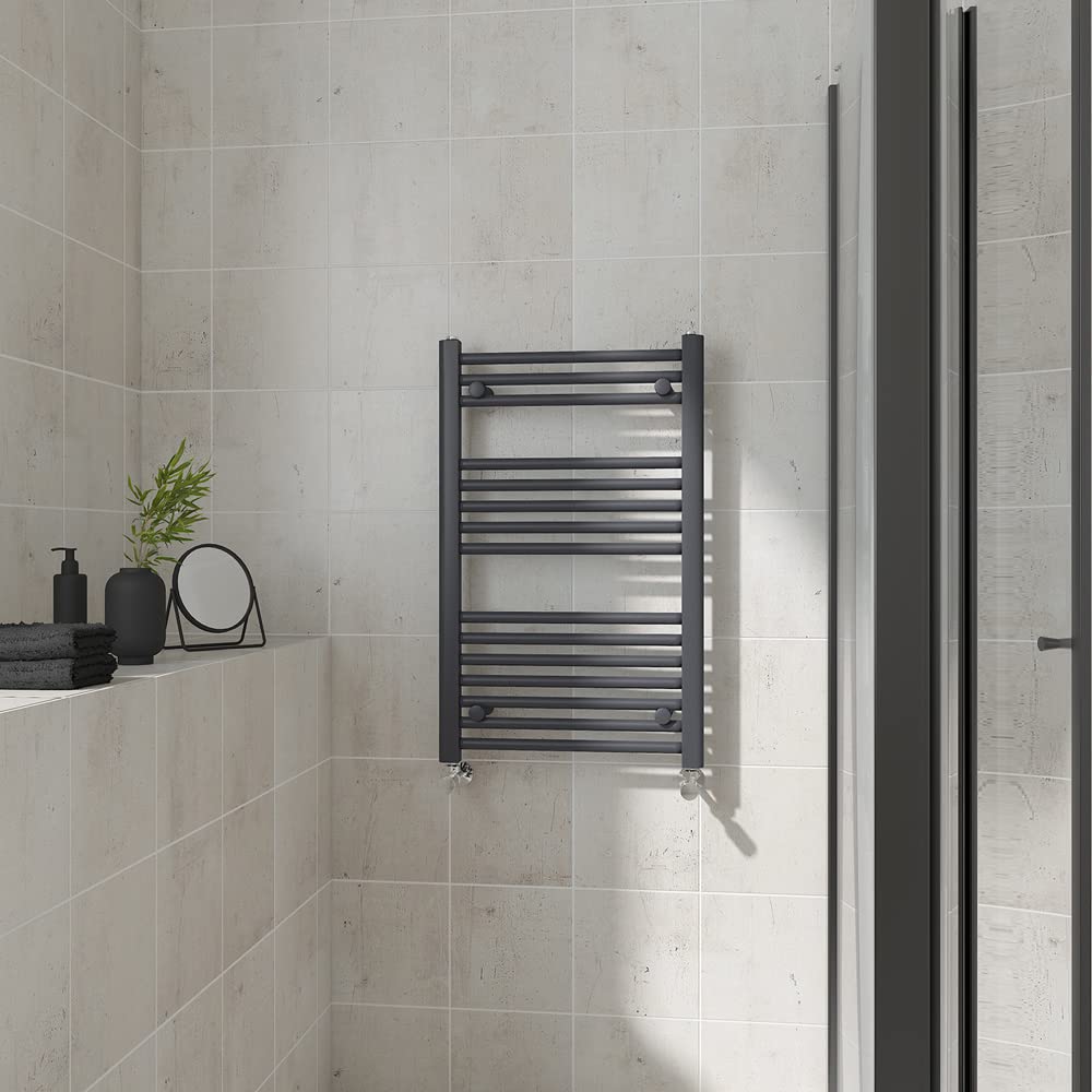Warmehaus Straight Heated Towel Rail Anthracite Bathroom Ladder Style Radiator Grey Central Heating 800X500mm