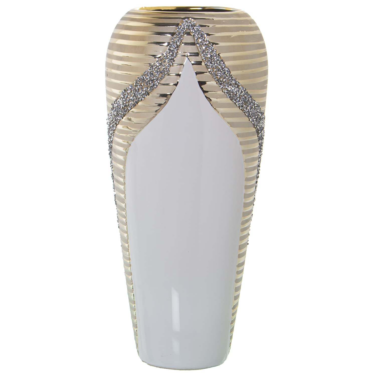 Vase en céramique blanche et champagne brillant de 40 cm