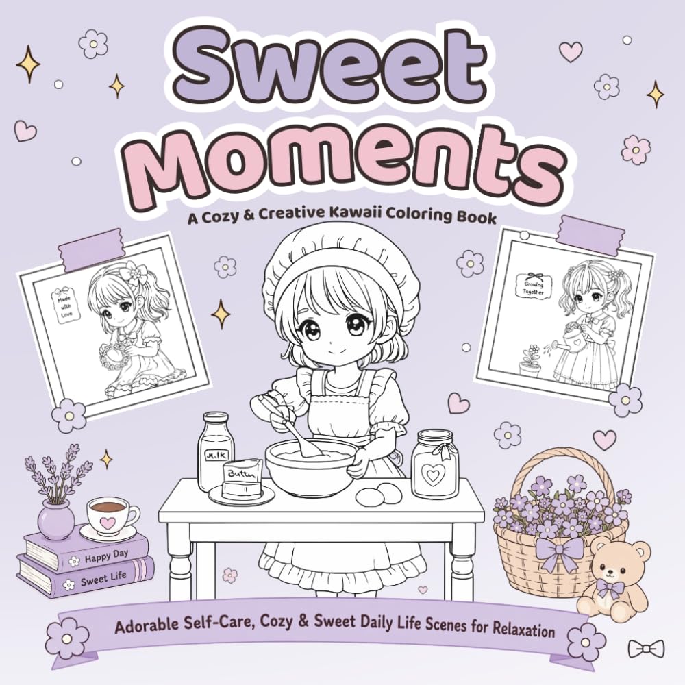 Sweet Moments: Kawaii Coloring Book: Cute and Relaxing Coloring Book for Kids, Teens and Adults | Adorable Anime-Inspired Designs for Stress Relief and Cozy Fun
