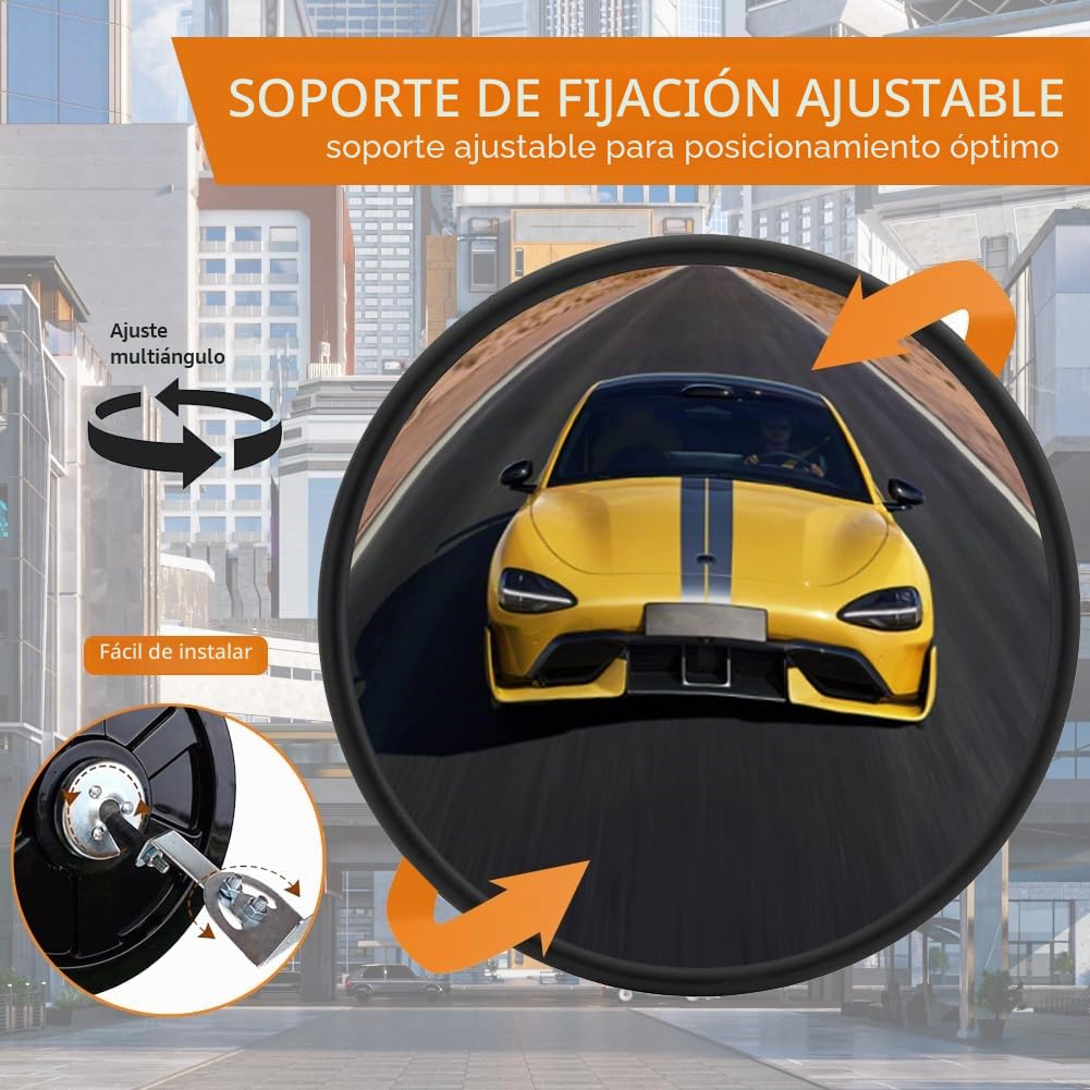 Espejo de tráfico, 30 cm Espejo convexo para garaje y entrada, Espejo de tráfico de gran angular ajustable para tráfico, entradas, almacenes, patios, tiendas (Compatible con interiores y exteriores)