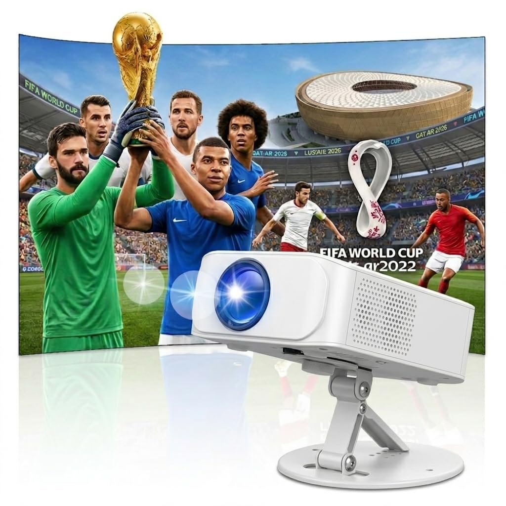 Projecteur Portable 4K Full HD 1080P avec Support Ajustable Intégré, HDMI/USB, Home Cinéma