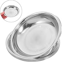 Vista 7 de Hemoton Bandeja de barbacoa de acero inoxidable de 6.3 pulgadas, platos redondos para servir alimentos, vajilla de metal para camping, picnic