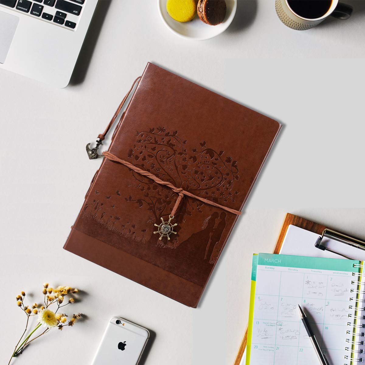 Album Fotografico Vintage In Pelle Yileey - 60 Pagine Nere, 28x21cm, Con Stencil E Adesivi Per Scrapbooking - Foto 3