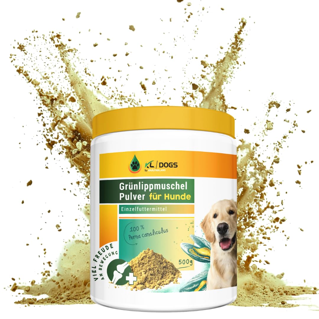 Kräuterland Grünlippmuschelpulver 500g, Hund & Katze, unterstützt die Hüft- und Gelenkfunktion, steigert die Beweglichkeit und Vitalität, naturrein ohne Zusätze, Premium Qualität in aus Neuseeland