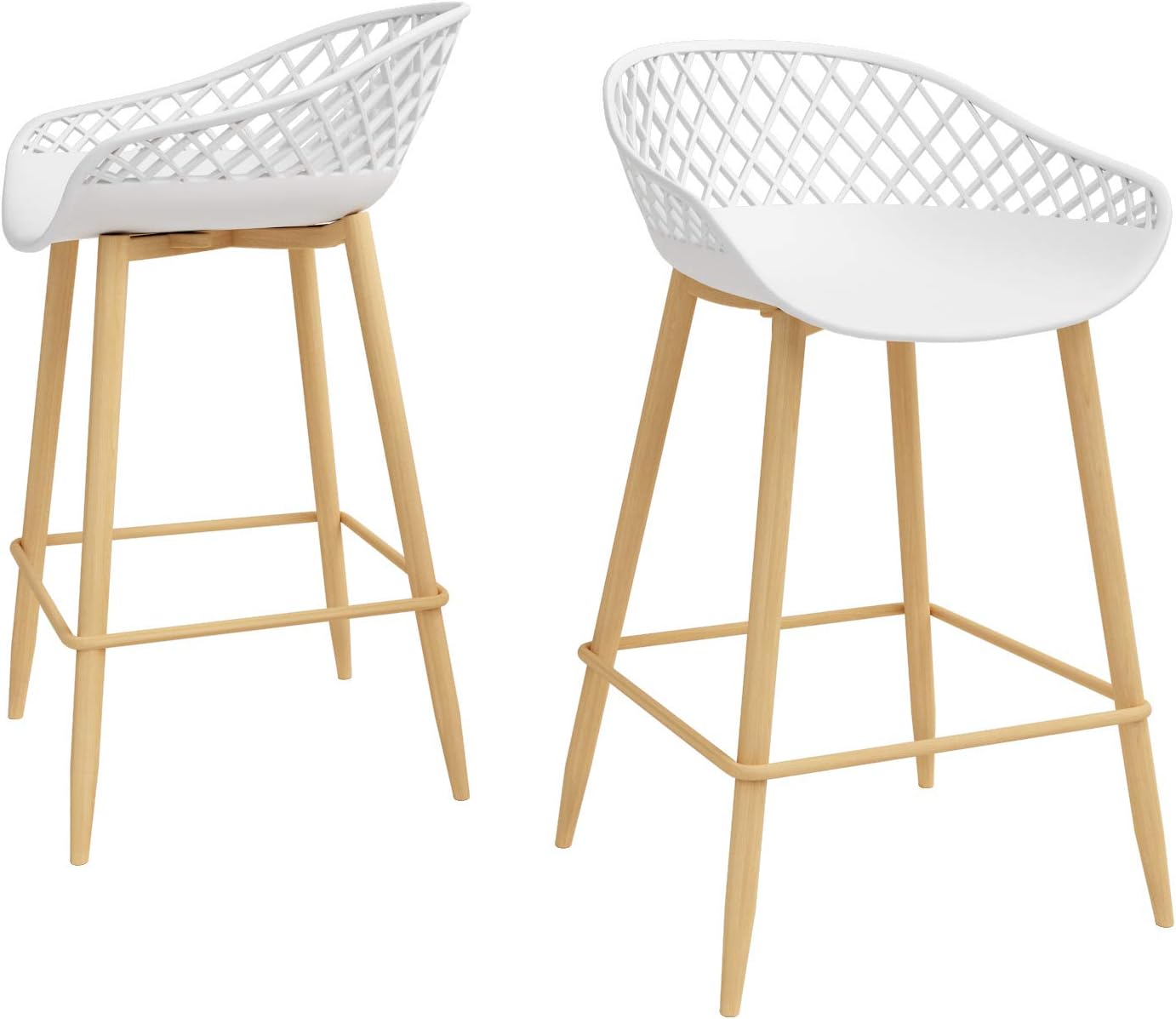 Kurv Counter Stool, Set of 2, White, Indoor/Outdoor, Patio Stools, Bar Stools