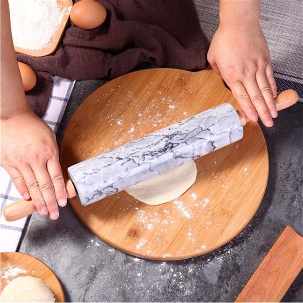 Marmeren deegroller voor rol voor bakken, gebak, pizza ,Eenvoudig schoonNiet-klevende deegroller (Color : White, Size : 17.7in*2.4in