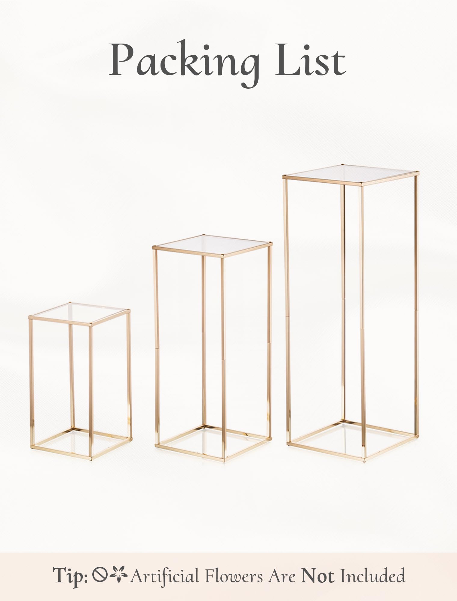 Soporte para Flores Oro para Bodas con Panel Acrílico, 40/60/80cm | Columna Geométrica Metálica, Jarrón Alto para Cumpleaños, Arreglos Florales, Fiestas y Decoración de Salón