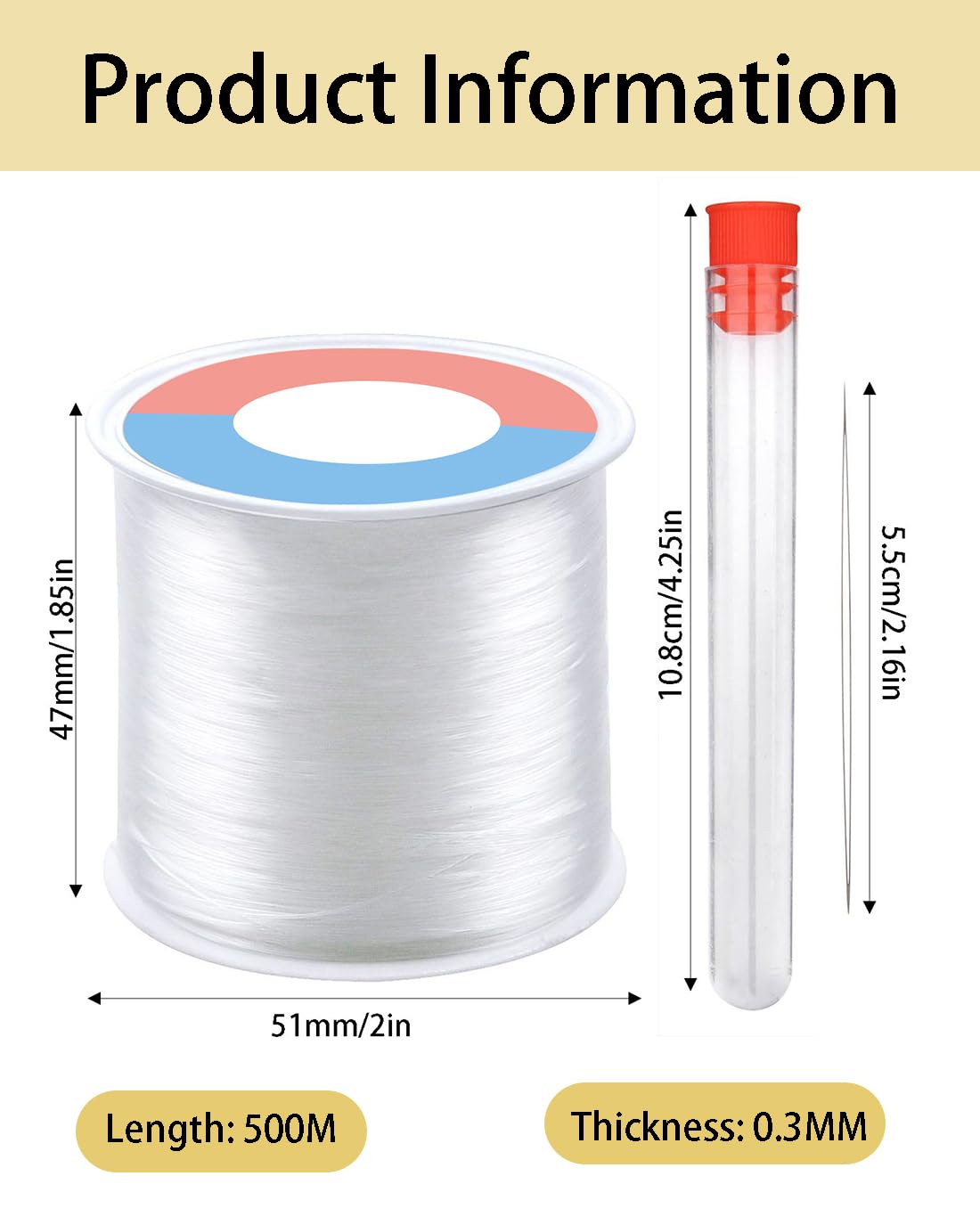500m Clear Nylon Thread for Hanging Christmas Ornaments - 0.3mm Invisible String, Beading and Sewing Thread, Fish Line With Bead Needle