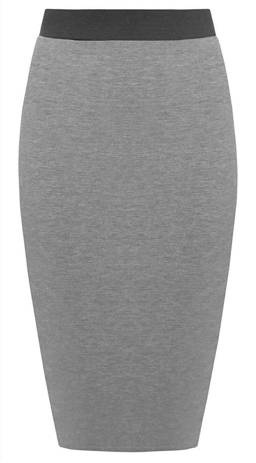 FAIRY BOUTIQUE Plain Pencil Skirt with Elasticated Waist Womens Bodycon Midi Skirt Ladies Knee Length Skirt(Charcoal UK 12-14)