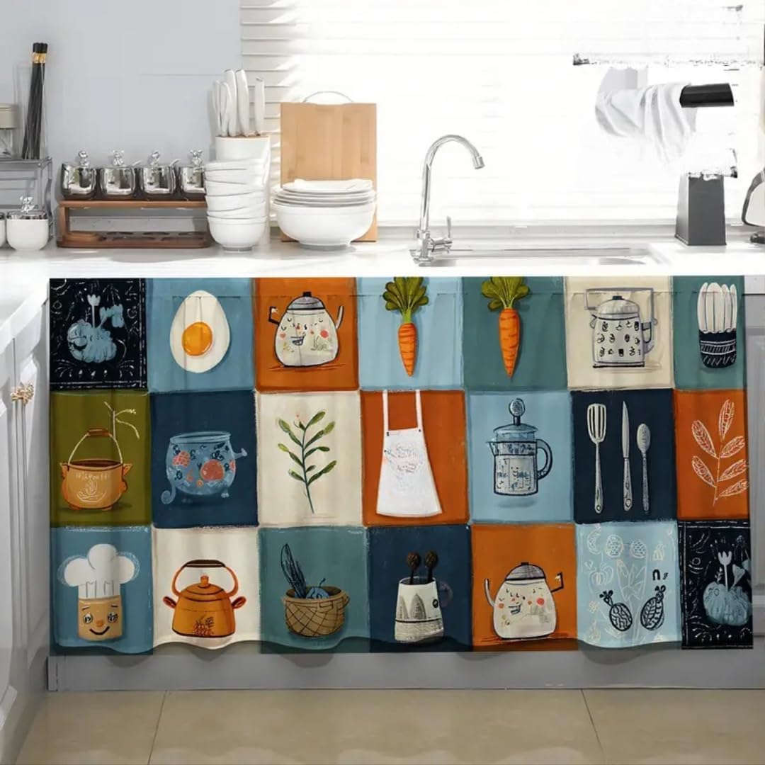 Printed Kitchen Sink Curtain, 150cm x 70cm, Polyester, Leaf Pattern, Light-filtering, Rod Pocket Top, Brown — Amazon image 11