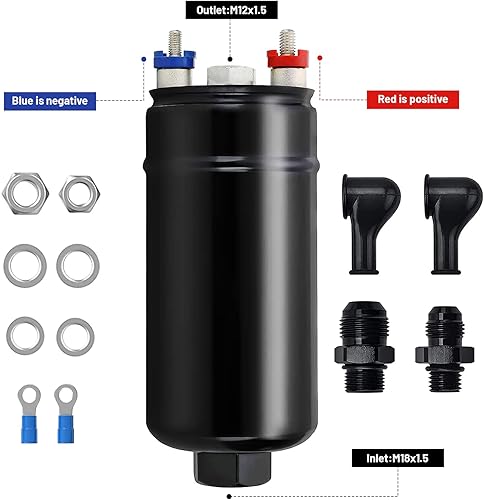 Miniatura 5 de Bomba de combustible externa en línea, alta presión eléctrica 300LPH de alto flujo 12V 145PSI Bomba universal eléctrica 6AN Outlet10AN Adaptador de