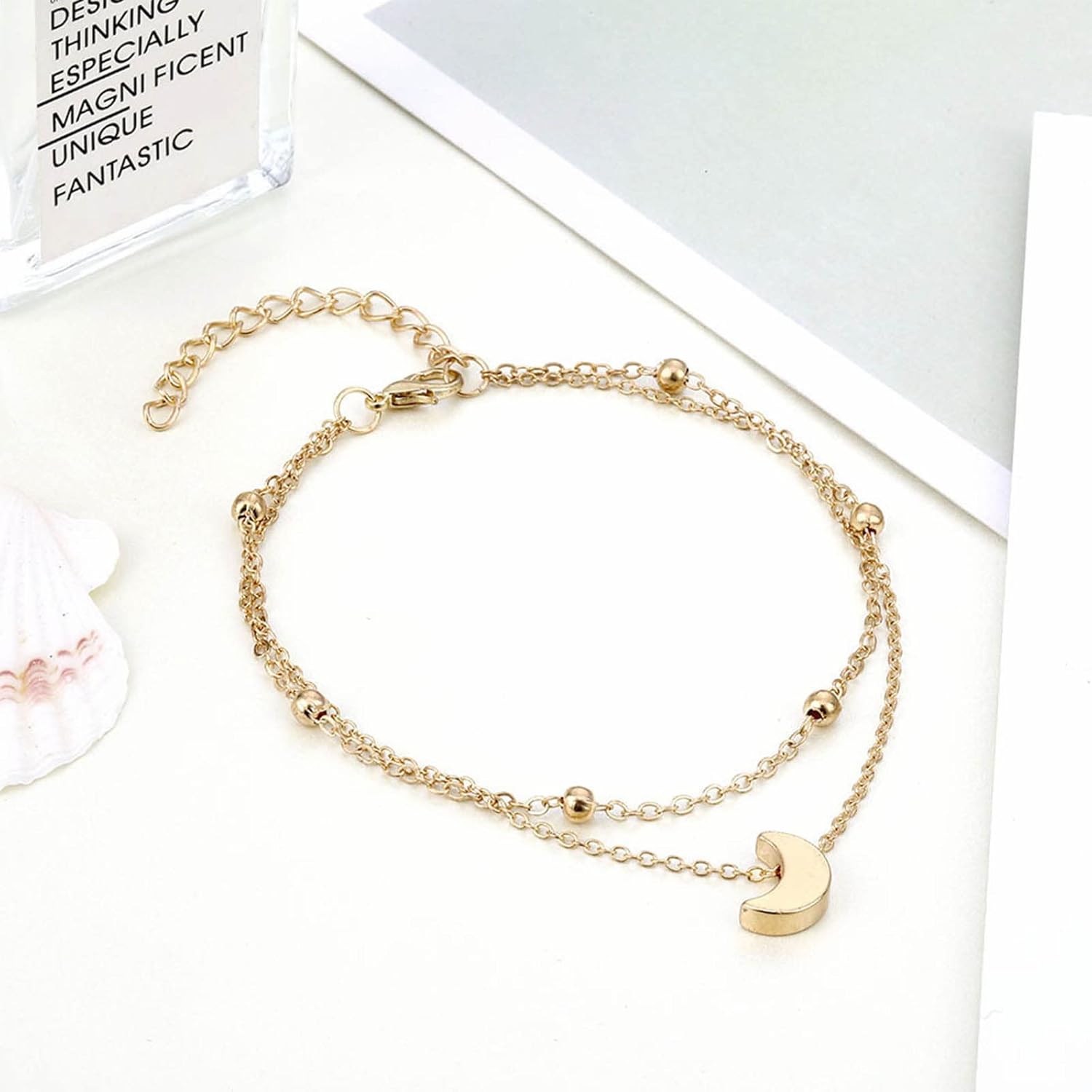 Andelaisi Boho Moon Pendant Ankle Bracelet Satellite Moon Drop Anklet Bracelet Vintage Crescent Moon Chain Anklet Gold Moon Anklet Foot Chain Jewelry for Women - Image 3
