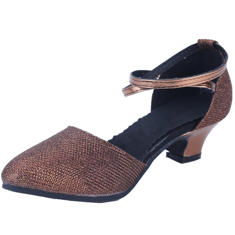 AYMYPL Women's Sequined Leather Pointed Toe Kitten Heel Latin Ballroom Dance Shoes