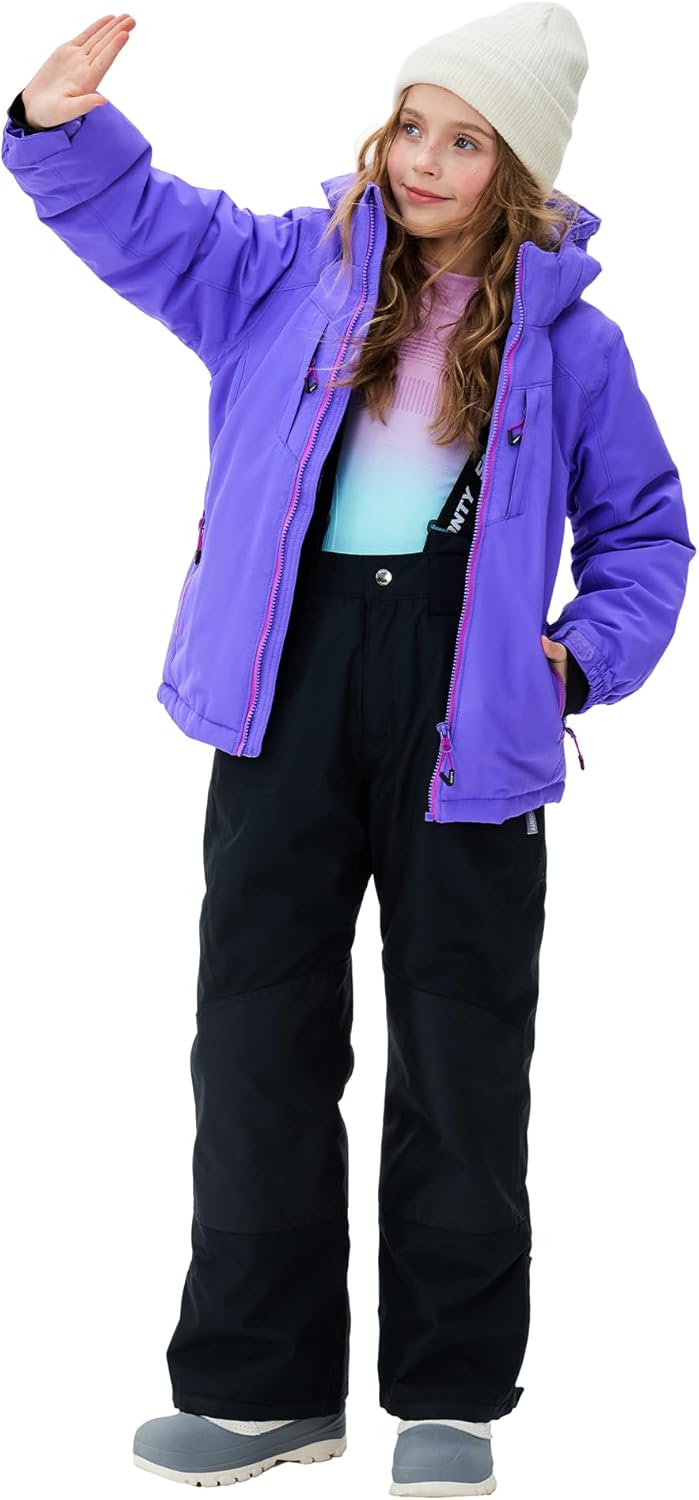 Girls Boys Ski Suit Kids Snowsuits Waterproof Snowboard Elastic Hood Jacket with Bib Pants, Windproof Winter Warmth Girls Boys Ski Suit Kids Snowsuits Waterproof Snowboard Elastic Hood Jacket with Bib Pants, Windproof Winter Warmth