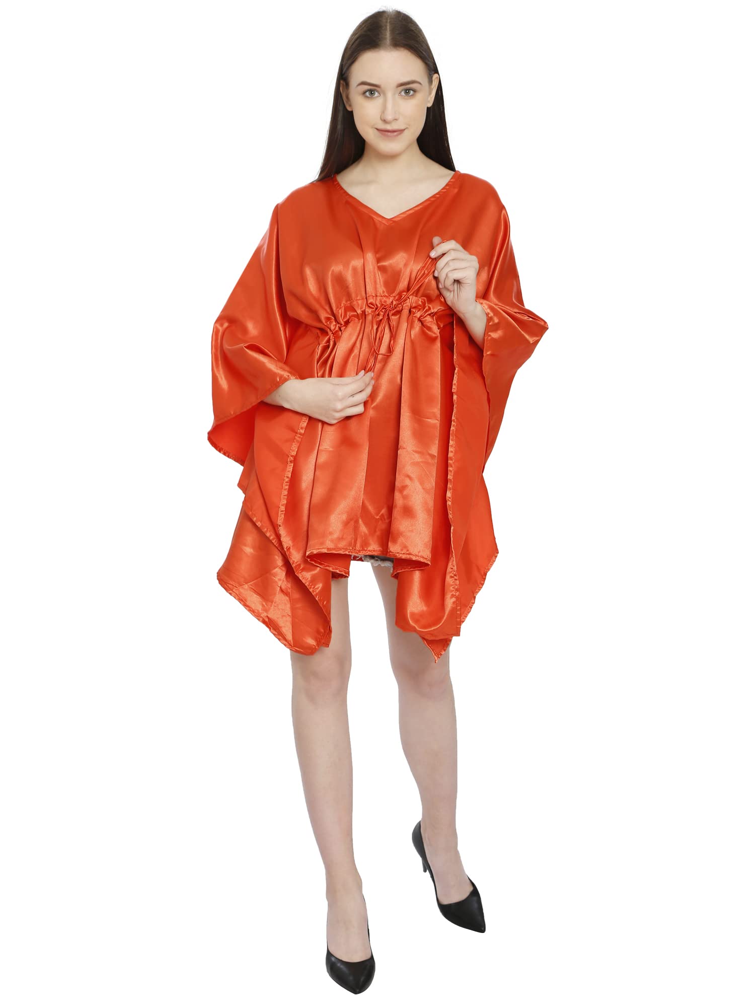 Satin Solid Kaftan Dress for Women |Nighty Western tunic topwear| Free Size | Waist String |Midi Dress |loungewear |Kimono| Beach Wear | Silk Dress| Shiny Kaftan for Girls-image-44