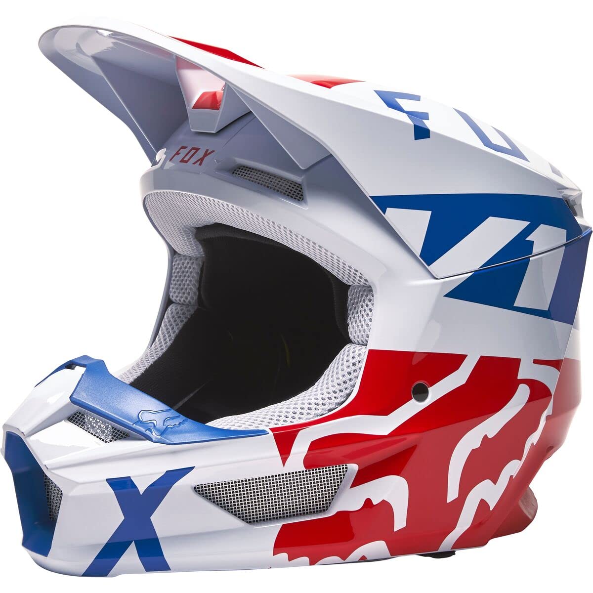 Buy Fox Racing 2022 V1 Helmet with MIPS Skew (Large) (White/RED/Blue