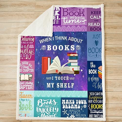 Homemissing Book Lovers Gifts Sherpa Blanket Gifts for Book Lovers Fleece Throw Blanket for Kids Boys Book Accessories Plush Blanket Plaid Purple Fuzzy Blanket Bedroom 40x50 Inch - Image 2