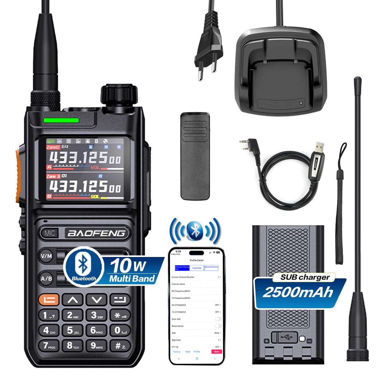 BAOFENG Batteria Originale BC-K626, Batteria Ricaricabile Agli Ioni Di Litio Ad Alta Capacità Da 2600 MAh Per Lunghi Tempi Di Comunicazione Con Ricarica USB-C, 7,4 V K6