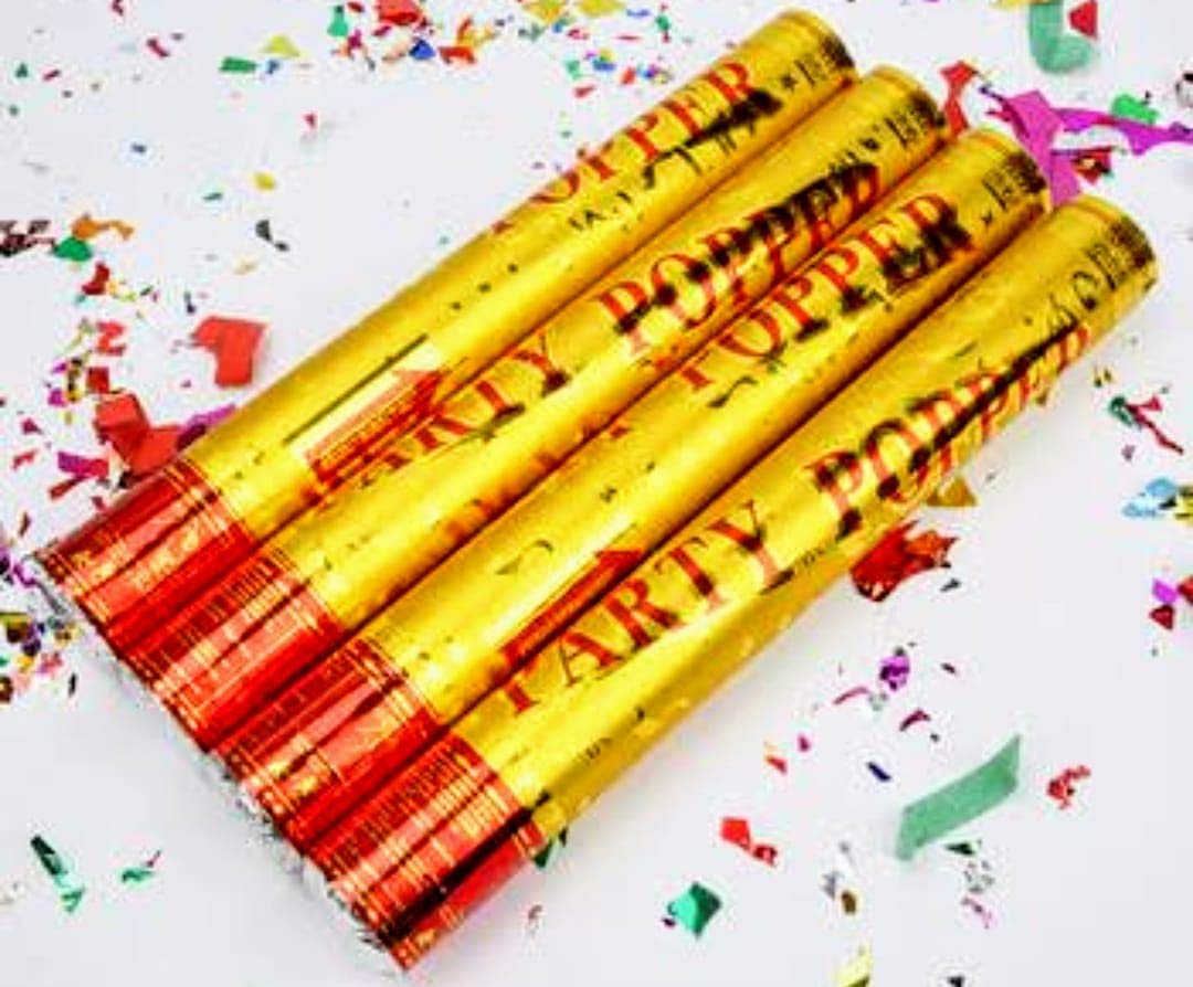 Hardik Toys Set of 4 pcs Big Golden Popper 27 cm Birthday Party Decoration Office Party Anniversary Marriage Engagement Party