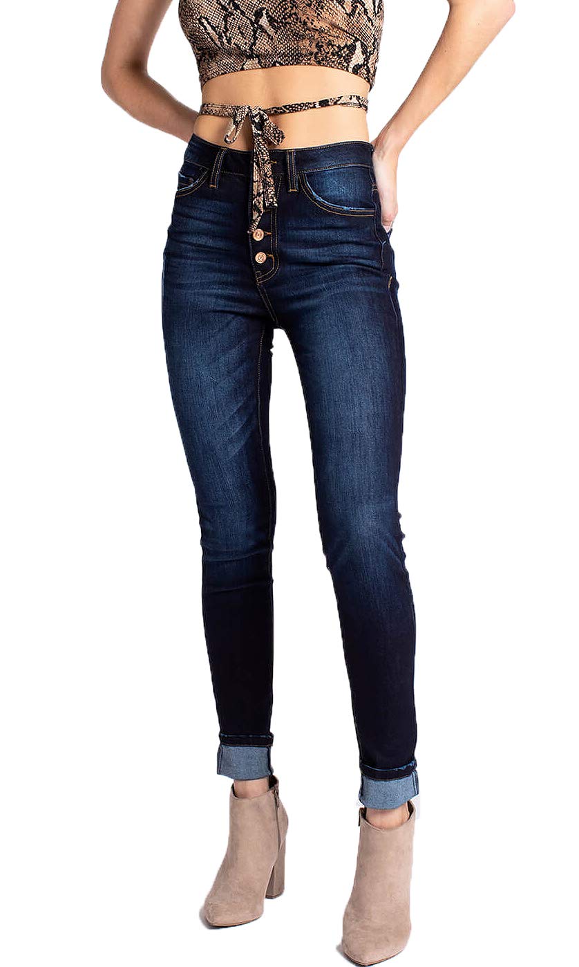 Kan Can USA Victoria High-Rise Exposed Button Wash Skinny Jeans - kc7113