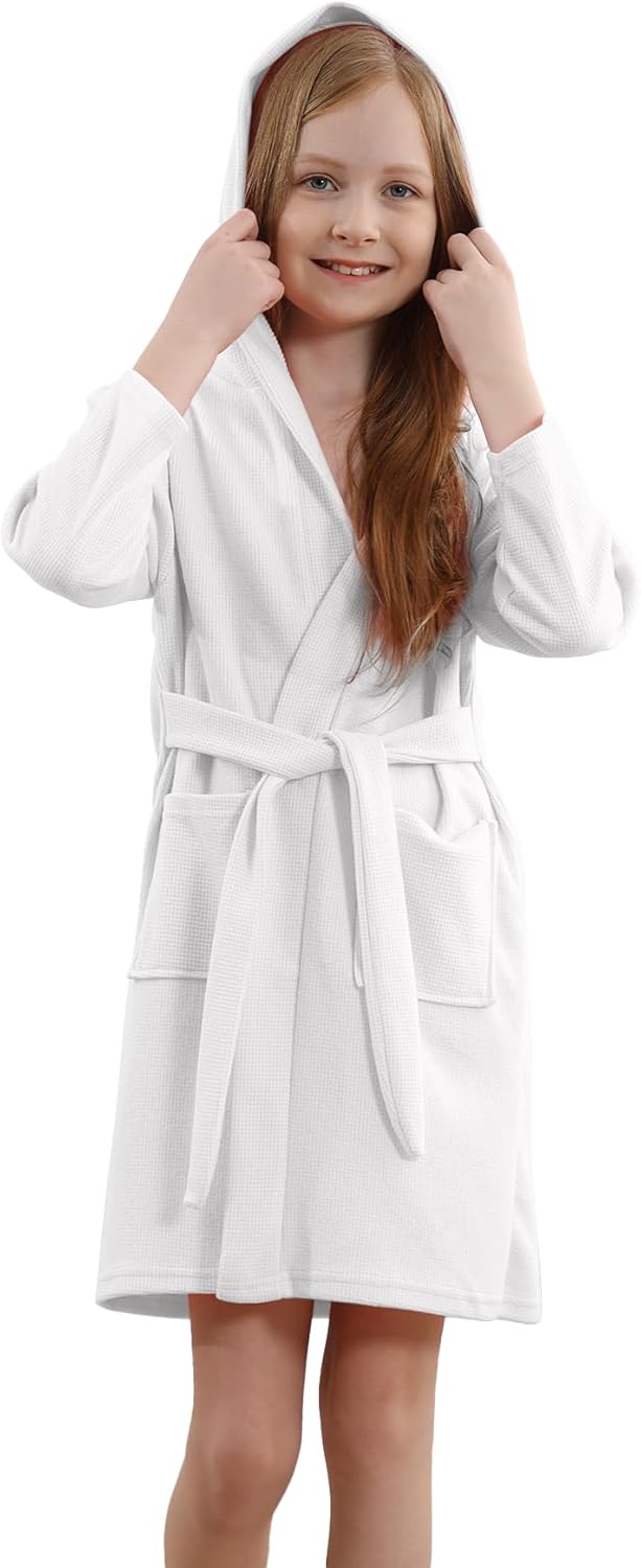 Umeyda Boys Girls Hooded Robe Kids Soft Waffle Cotton Robes Spa Bathrobe Pajamas Sleepwear, 3-12 Years - Image 5