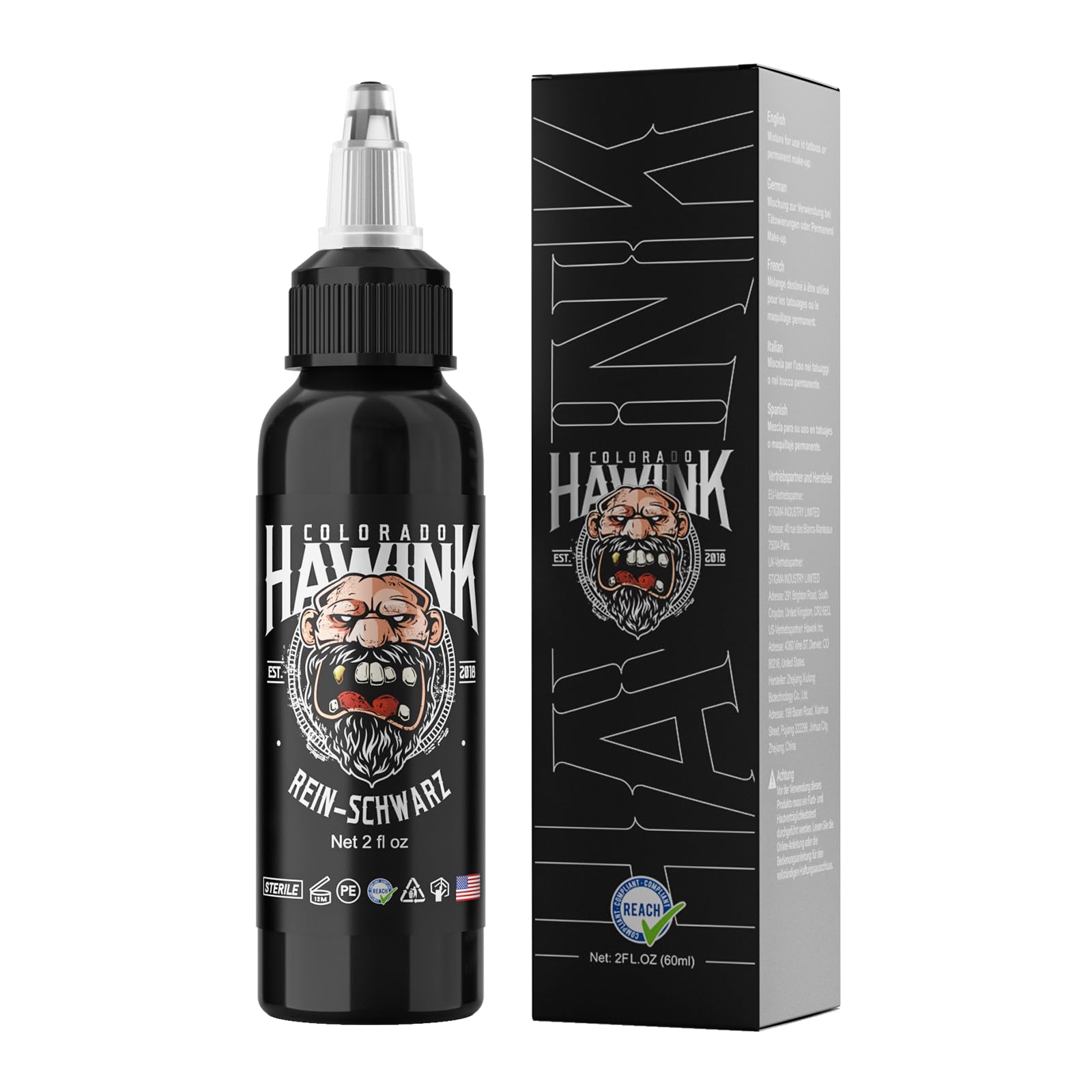 HAWINK Tinta Negro Puro Tatuaje Profesional 1 Botella de 2oz (60ml) Tattoo Ink Black TI203DE-60-001
