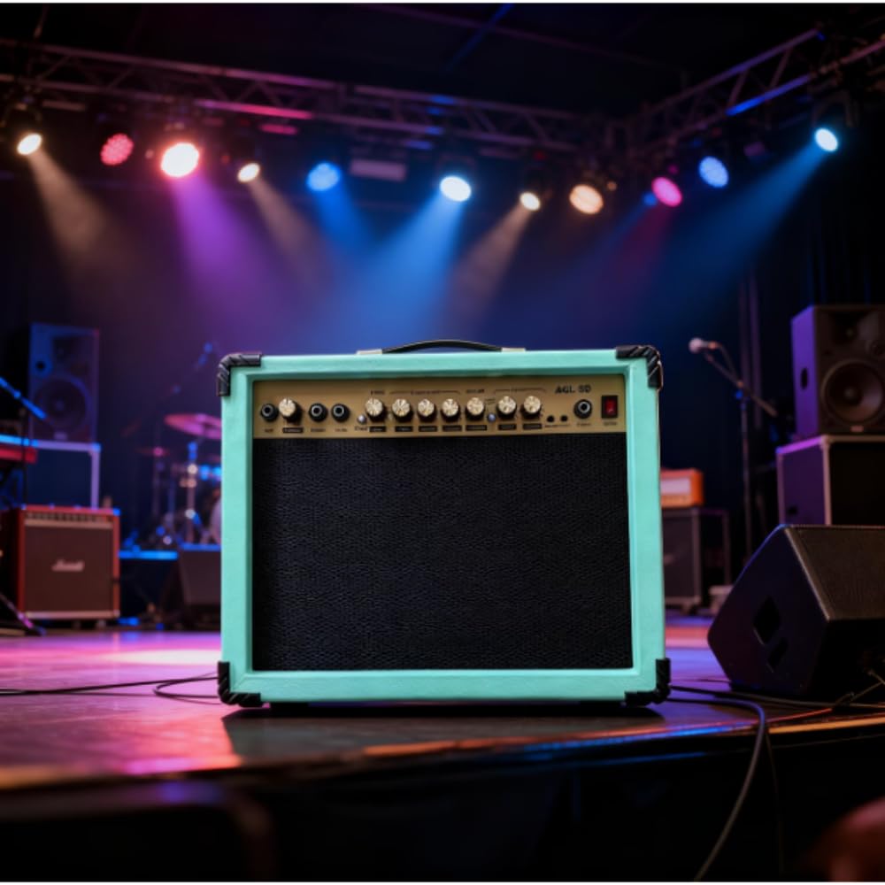 50W Guitar Amplifier with an 8.5-inch Speaker | Equalizer Control, Driver, delay Effect, Active/Passive Input, Microphone Input, Auxiliary Input, Headphone Jack | Suitable for Studio (Green)