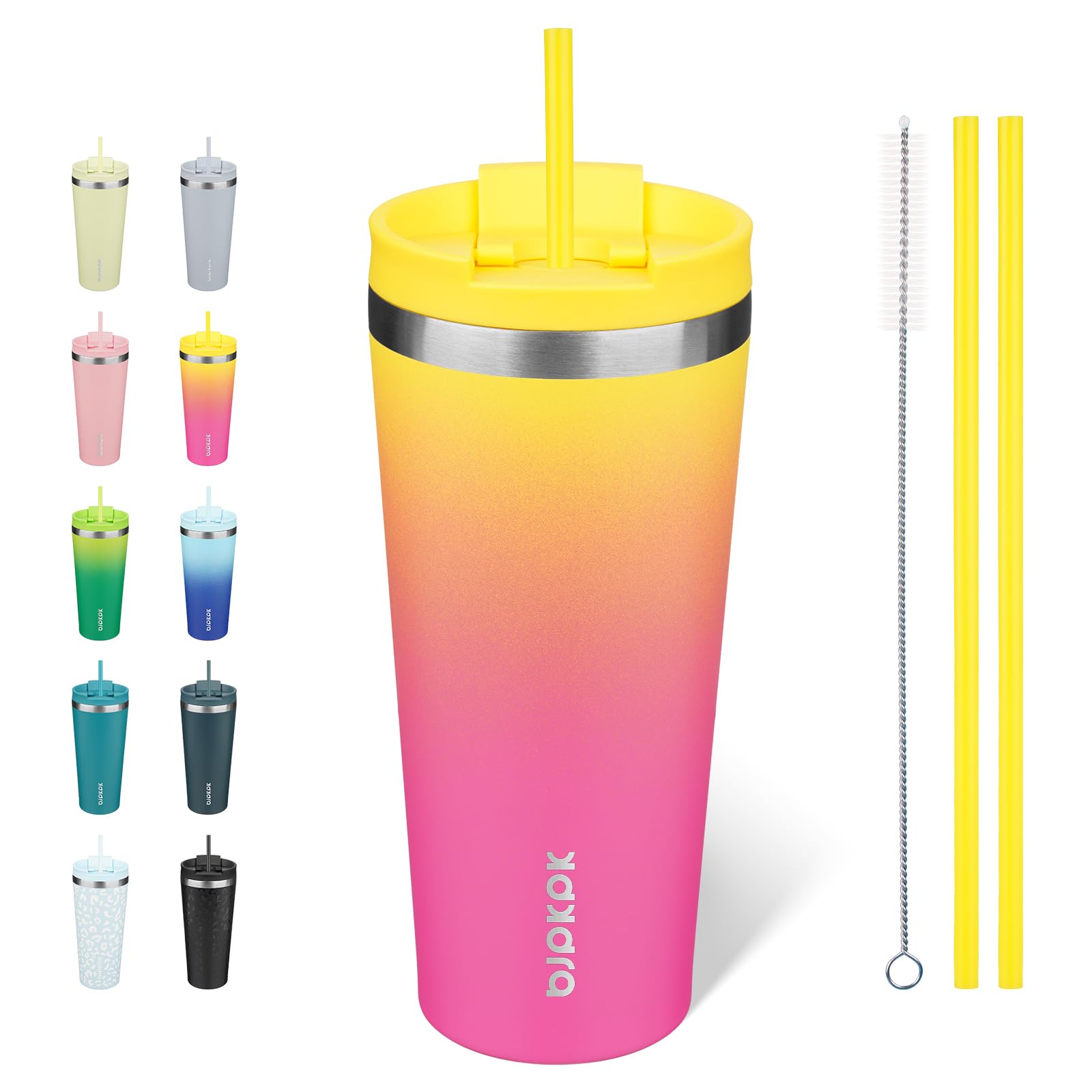 BJPKPK 22 oz Coffee Tumbler with Straw, Insulated Stainless Steel Cup