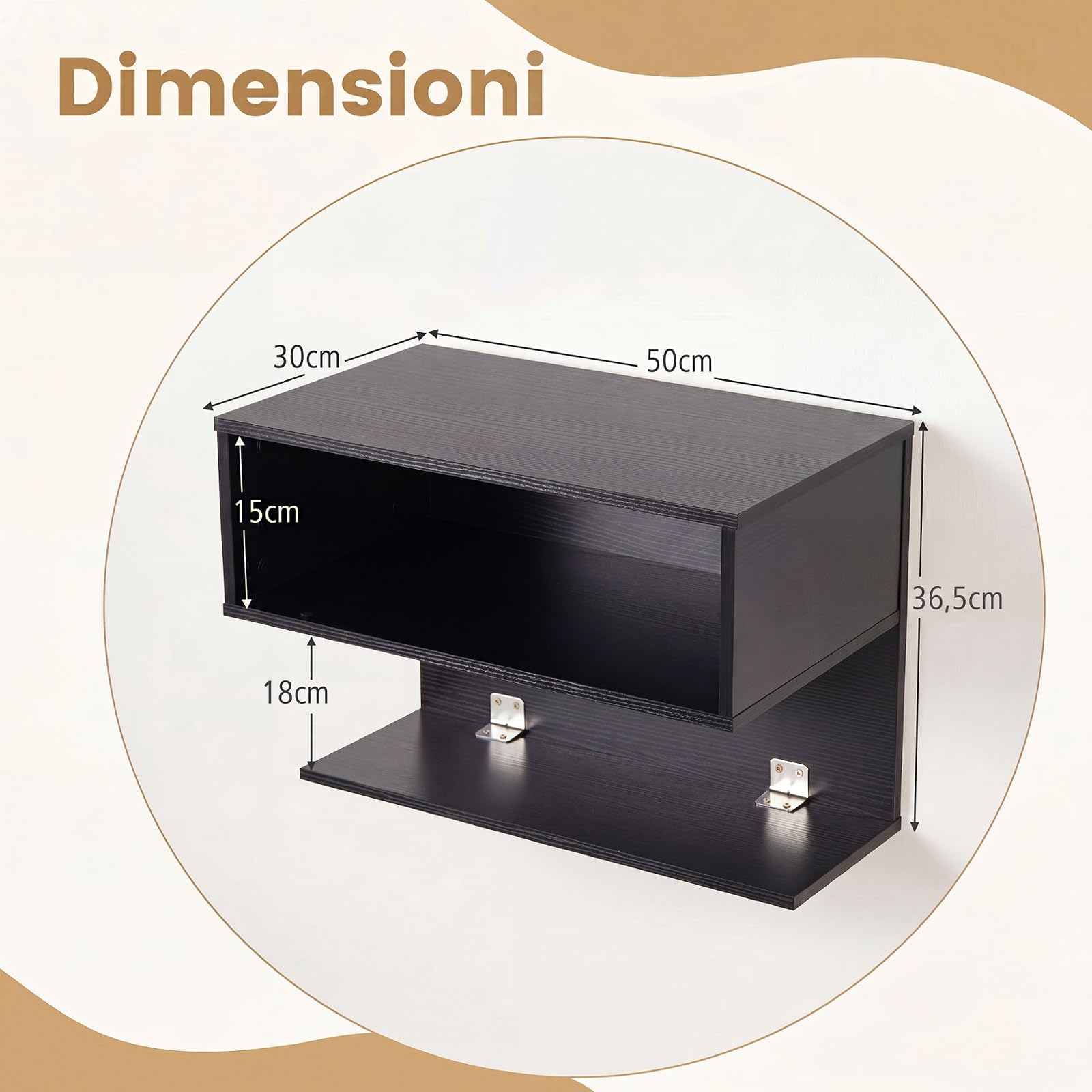 COSTWAY Comodino da Parete Salvaspazio, 50 x 30 x 36,5 cm (Nero)