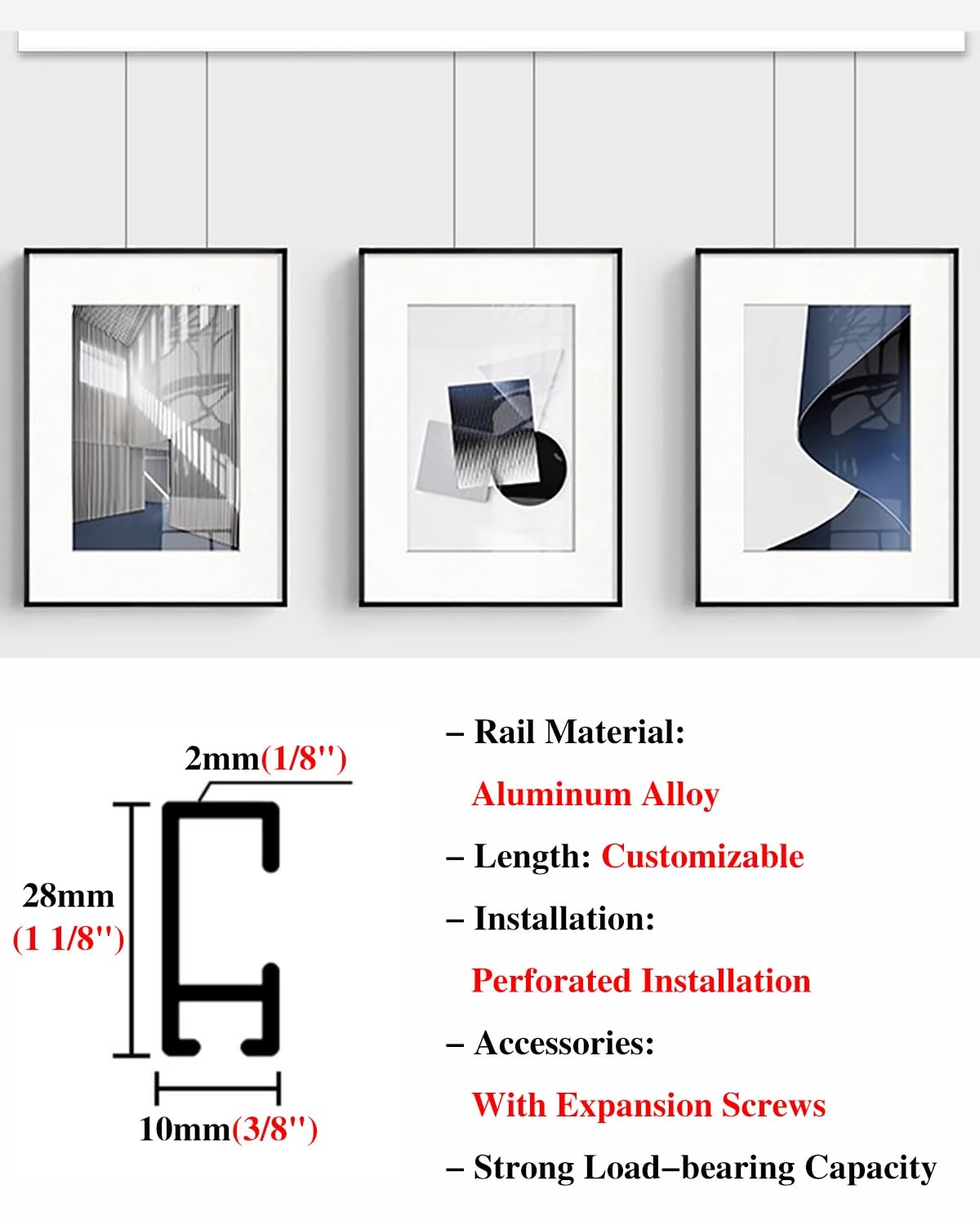 Sistema di visualizzazione flessibile da appendere alla parete con cavo in acciaio, guida fotografica da 78 pollici per galleria fotografica di casa e ufficio, facile da installare