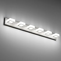 Vista 29 de Ralbay - Moderno accesorio de iluminación LED para tocador y baño, con 6 luces, de acrílico negro mate