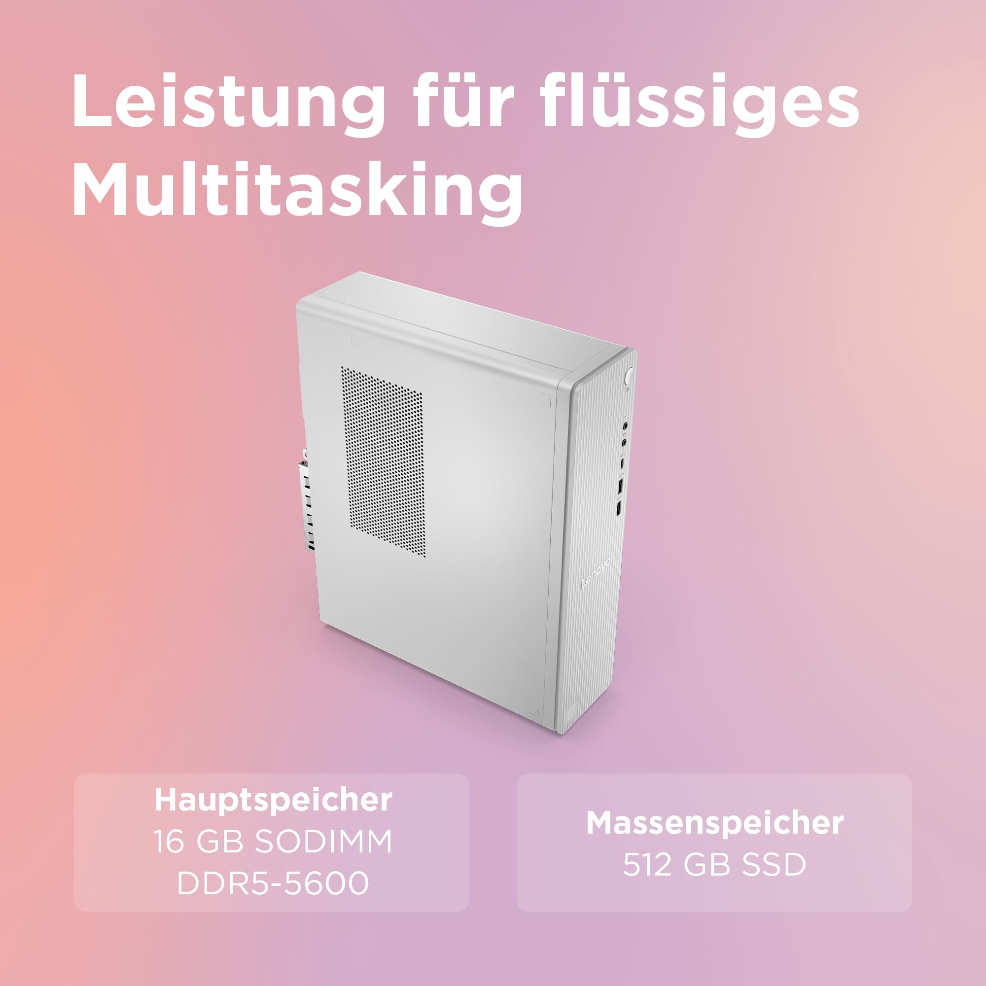 Lenovo IdeaCentre Tower PC | AMD Ryzen 5 220 | 16GB RAM | 512GB SSD |AMD Radeon 740M Grafik | 8.2L | Windows 11 | Cloud Grau | Inkl. vertikaler Ständer | 3 Monate Premium Care