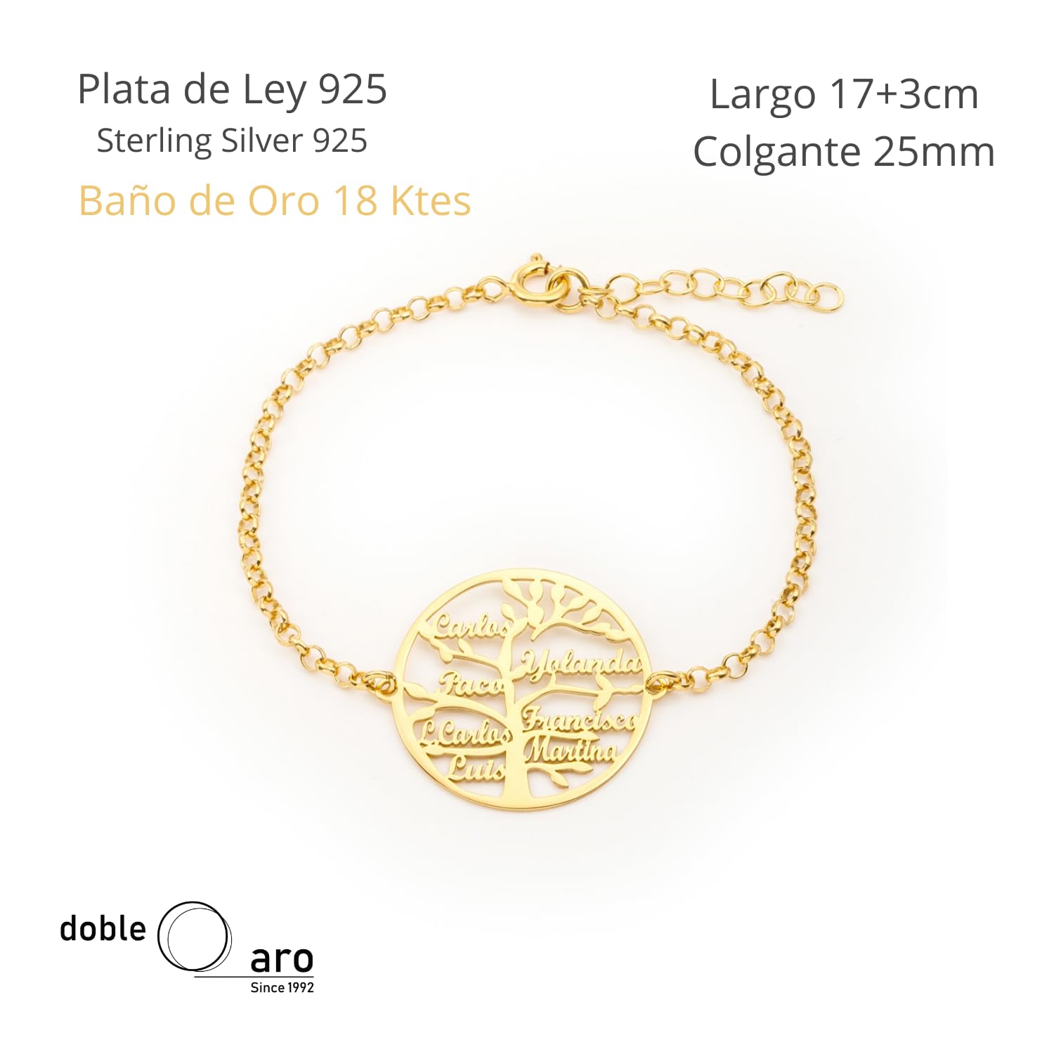 Pulsera Personalizable del Árbol de la Vida | Lleva los Nombres de la Familia Contigo | de Estilo Sofisticado | en Plata de Ley | Joyería Especial para Mamá o la Abuela