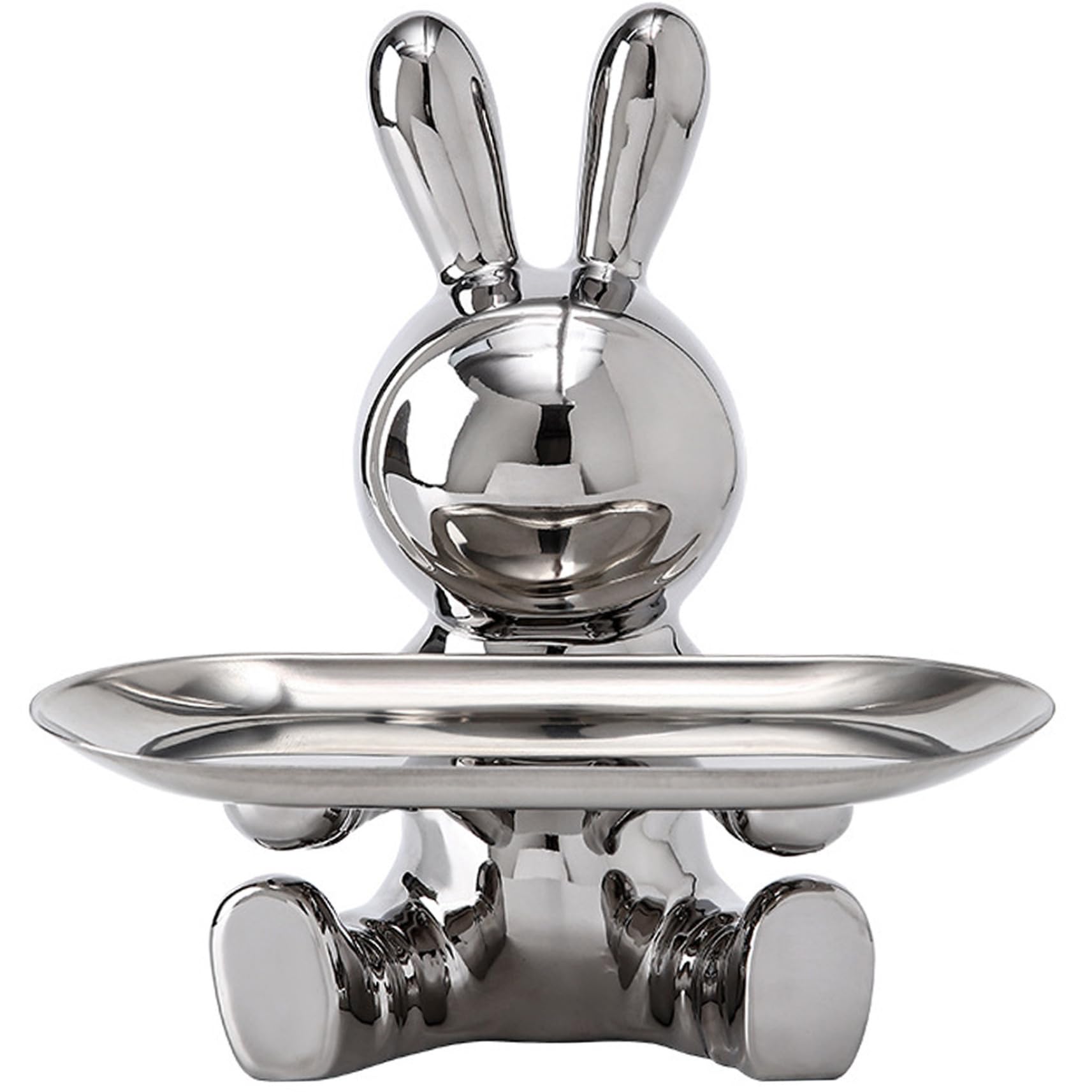 Statue de lapin en céramique avec plateau clé pour table d'entrée