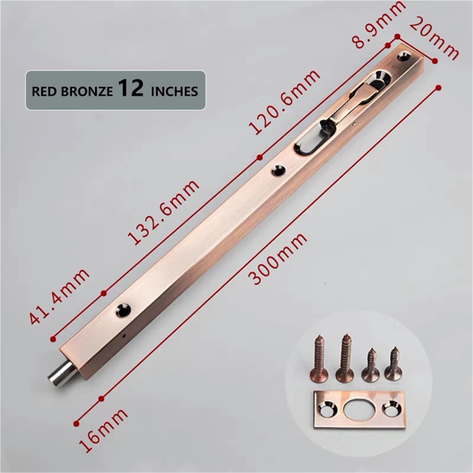 Boulon encastré pour double porte en acier inoxydable 304 - Loquet de sécurité coulissant pour salle de bain - Matériel anti-poussière (12 rouges anciens)