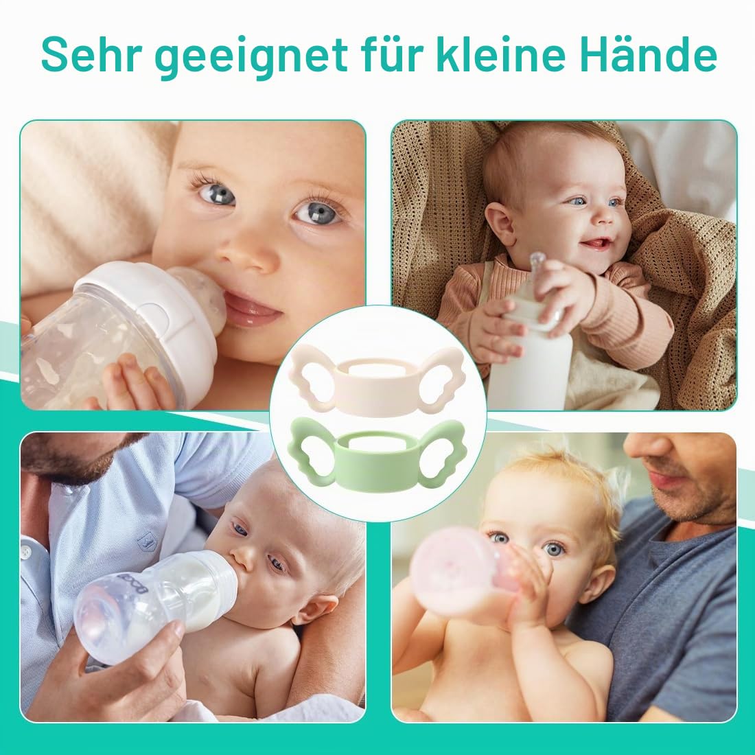 Babyflaschen Griff Silikon 2 Stück Flaschenhalter Griff Babyflasche Trinklernflasche Zubehör BPA-frei rutschfest ergonomisch Greifhilfe Kleinkinder Stillflasche Trinkflasche Babygriff