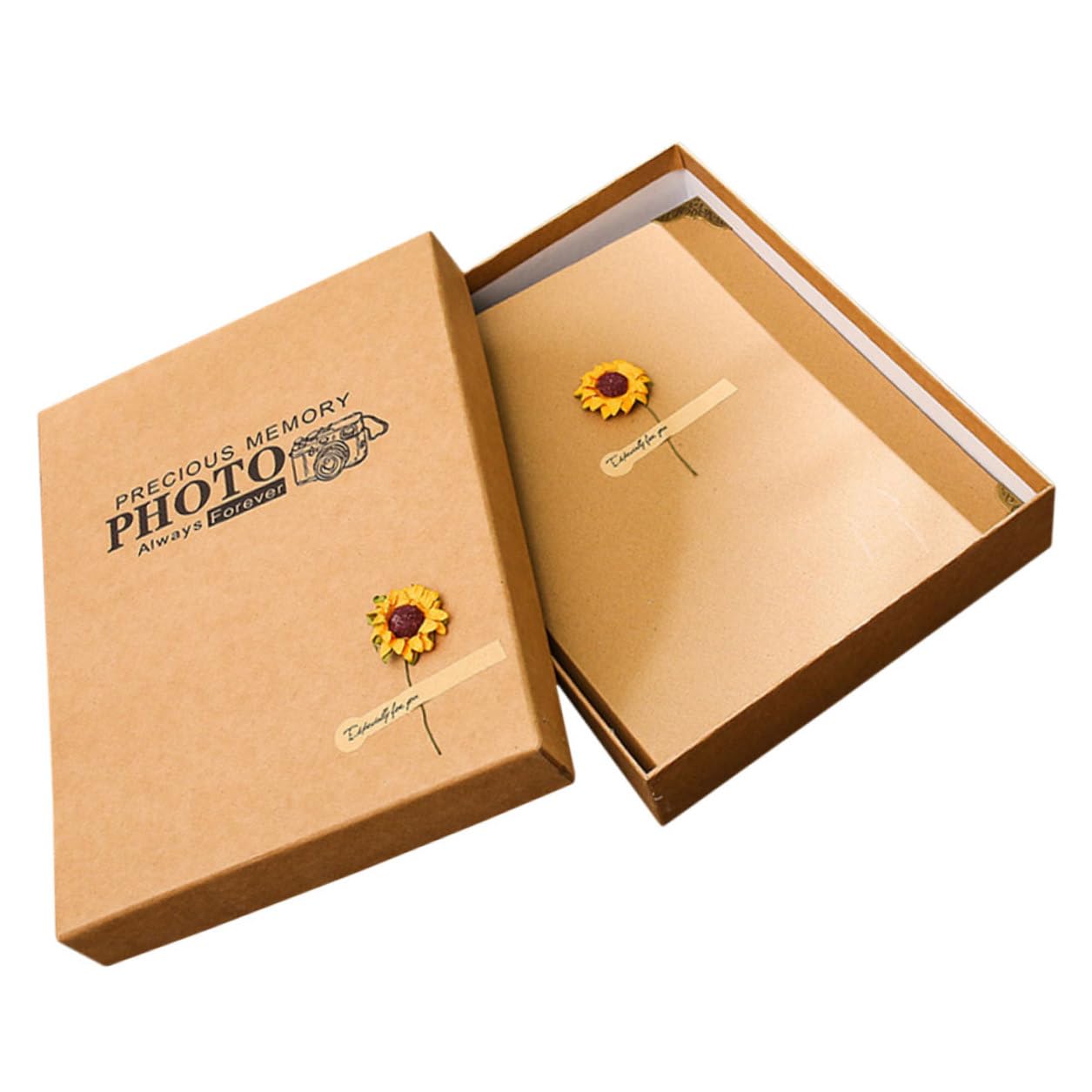 Álbum de Recortes DIY de Papel Kraft Artesanal Tamaño Mediano Páginas Amarillas Caja Kraft Incluida Álbum para Fotos de Viajes y Familia y Delicado para Manualidades