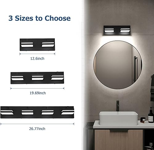 Miniatura 6 de Joossnwell Lámpara de tocador de baño negra (2 luces, 12.6 pulgadas) modernas lámparas de baño sobre el espejo, iluminación LED de tocador, lámpara