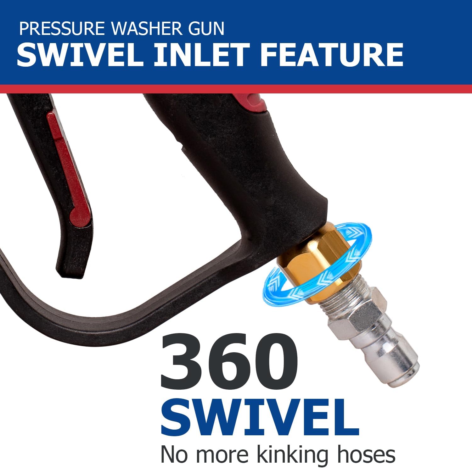 Short Pressure Washer Gun with Swivel - 3/8" Inlet & 1/4" Outlet Quick Connects - 4000 PSI with 5 Color Quick Connect Nozzles - High Pressure Water Handle ideal for Foam Cannon Car Wash