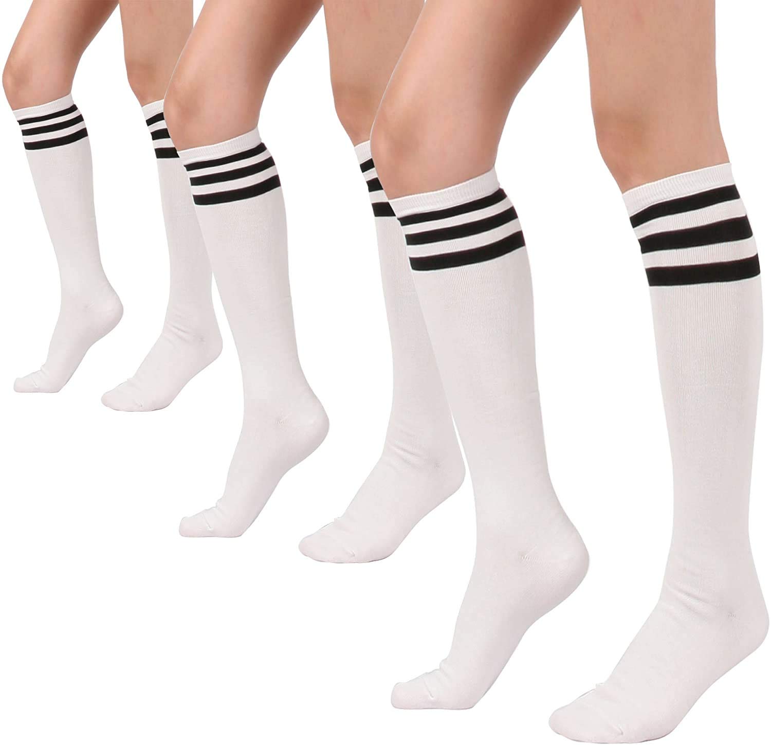 Carnavalife 3 Pares Calcetines Mujer de Fútbol con Tres Rayas de Algodón Hasta Rodilla Medias de Color Sólido Casuales Escuela Uniforme