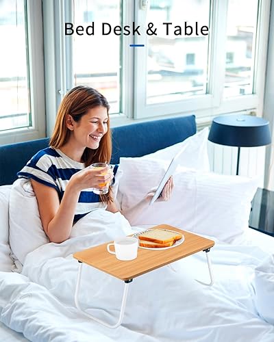 Miniatura 3 de Ruxury Escritorio Plegable para Regazo Soporte para Laptop Mesa de Cama Bandeja de Mesa, Bandeja para Servir Desayuno, Mini Mesa Portátil y Ligera