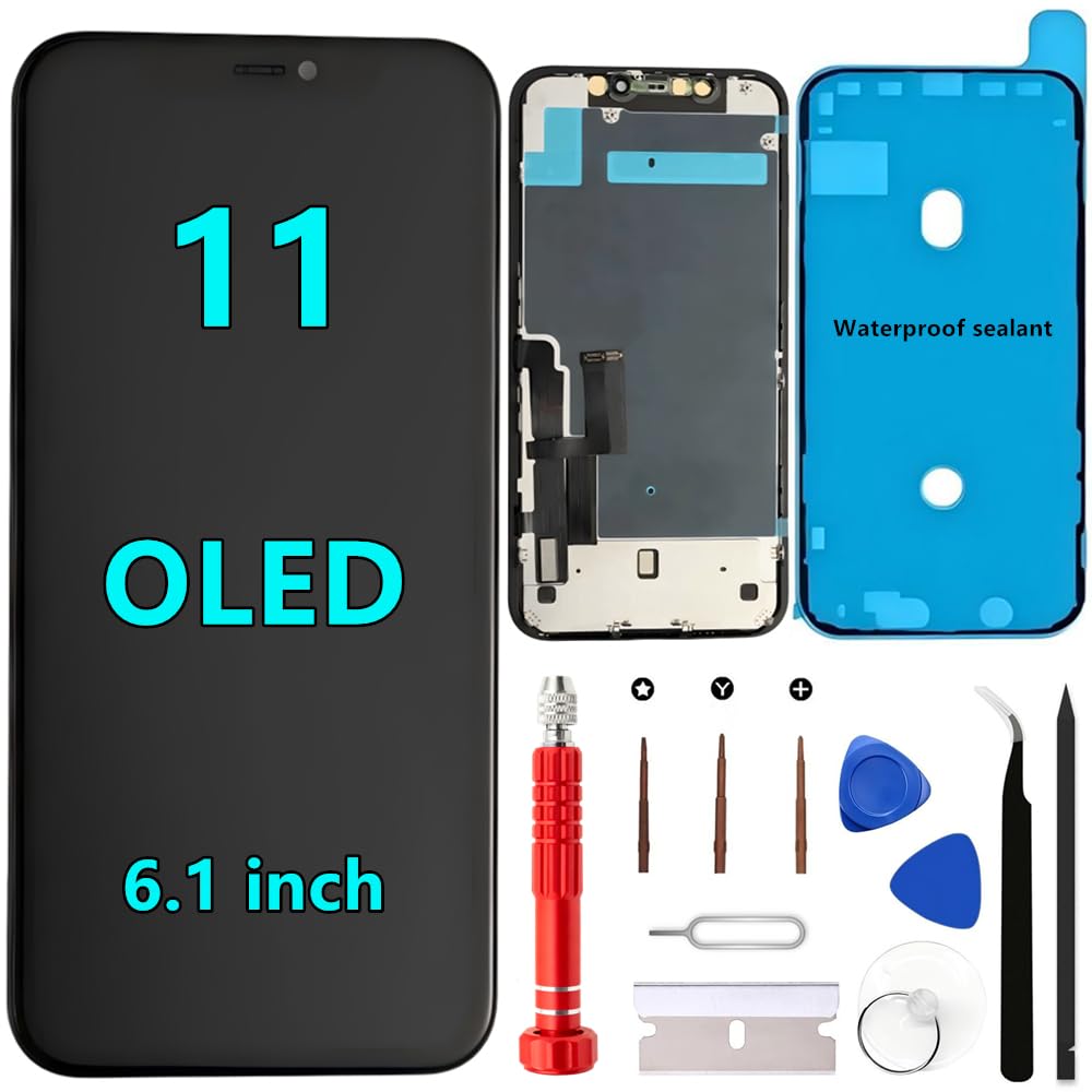 OLED for iPhone 11 Screen Replacement Kit [OLED,NOT LCD] 6.1'' Full HD Display 3D Touch Digitizer Assembly A2111 A2223 A2221 with Repair Tools and Waterproof sealant