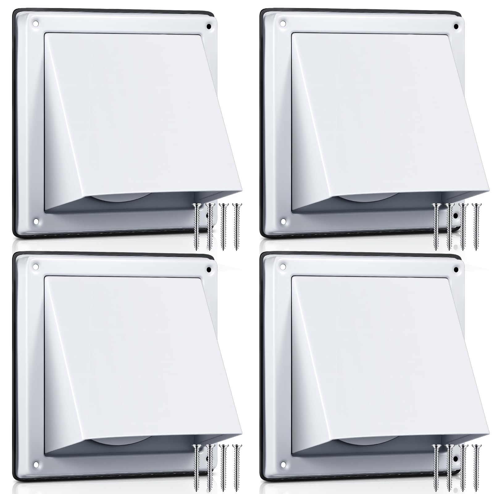 Gisafai 4 Pcs 4" Dryer Vent Cover Outside, Stainless Steel External Extractor Wall Vent with Cushioned Non Return Flap &amp; Rubber Gaskets for Home Bathroom Exhaust Fan Cove (White)