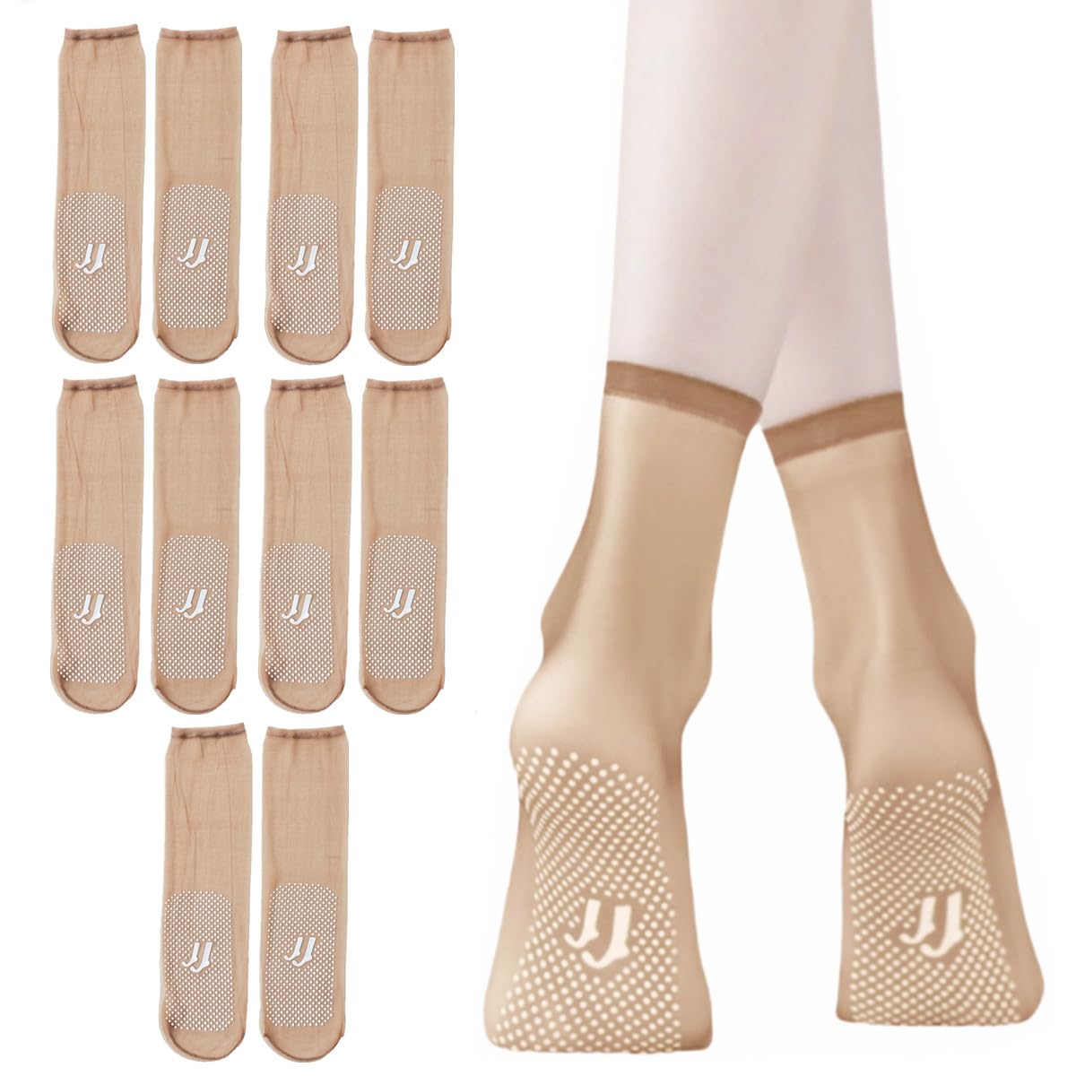 TouKingda 5 Pairs Sheer Ankle High Pop Socks for Women, Ultrathin Invisible Crystal Silk Sock, Anti-slip Bottom Silky Breathable Hosier Summer Nylon Socks Match with Heel Sneaker Skirt Dress (Brown)