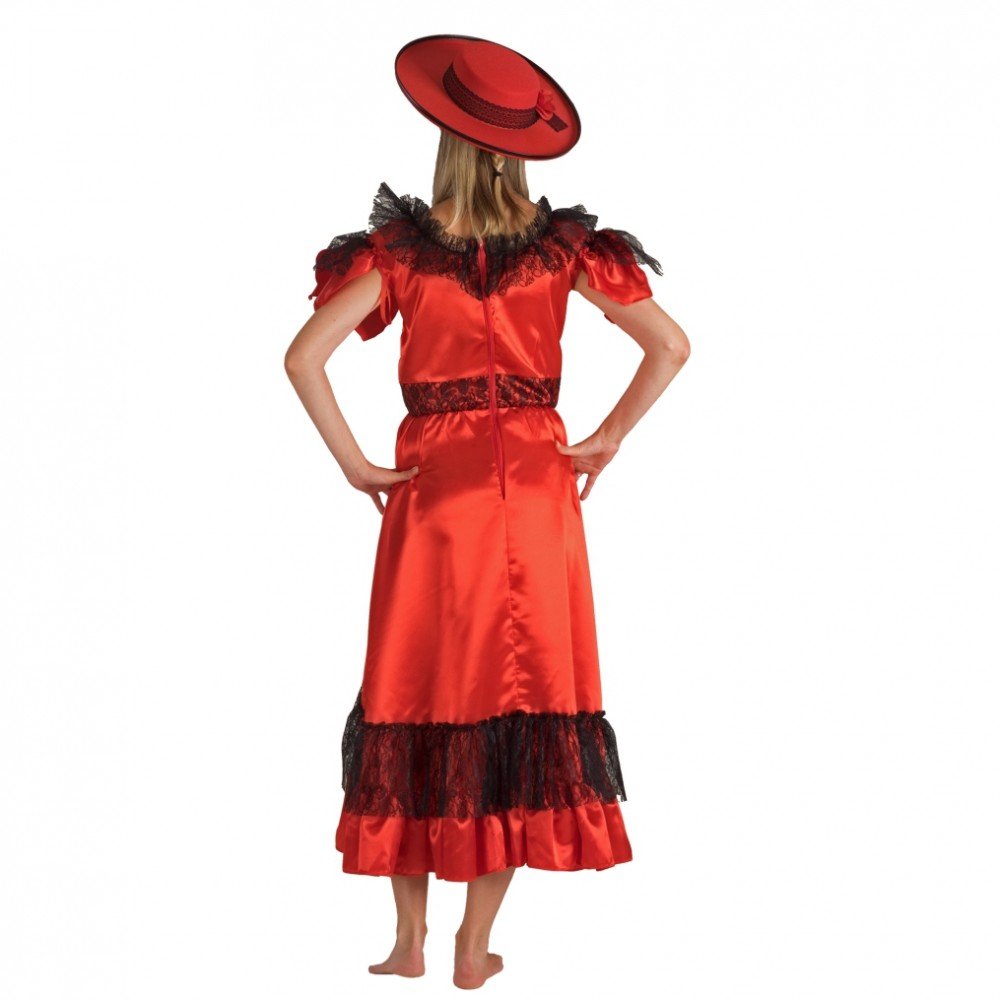 Krause & Sohn Vestito da donna signora. Vestito Andalusia Spagnola Spagnola Flamenco Rosso / Nero Argentina Ballerina